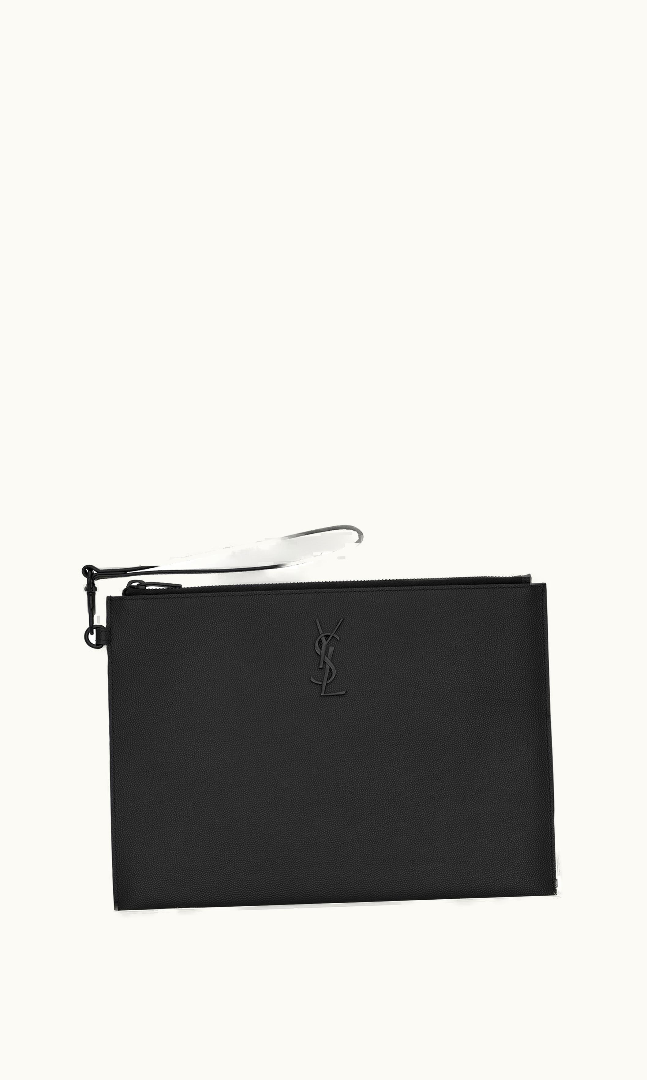Saint Laurent Saint Laurent Cassandre Zipped Tablet Holder In Grain De Poudre-Embossed Leather Noir