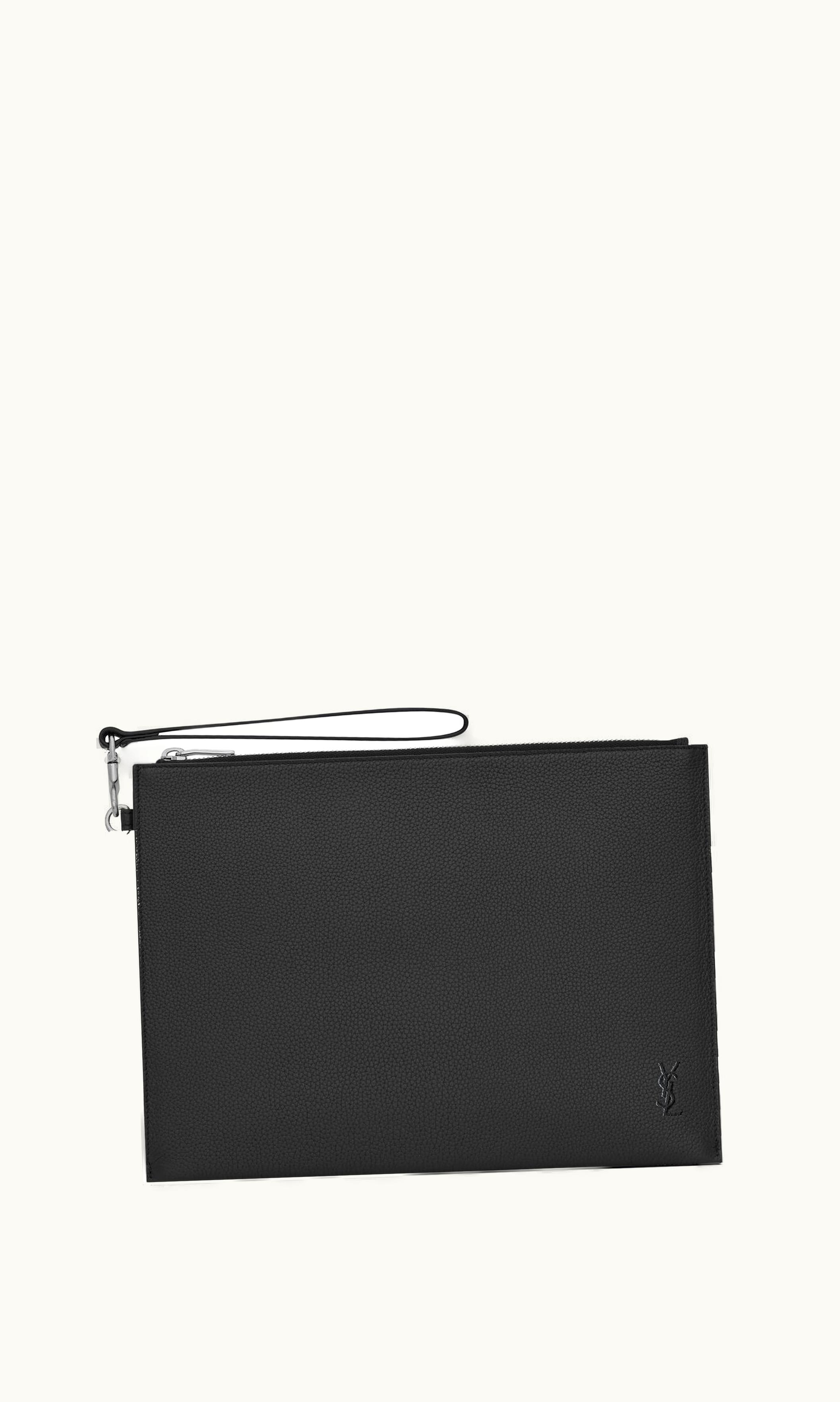 Saint Laurent Saint Laurent Cassandre Shadow Zipped Tablet Holder In Grained Leather Black