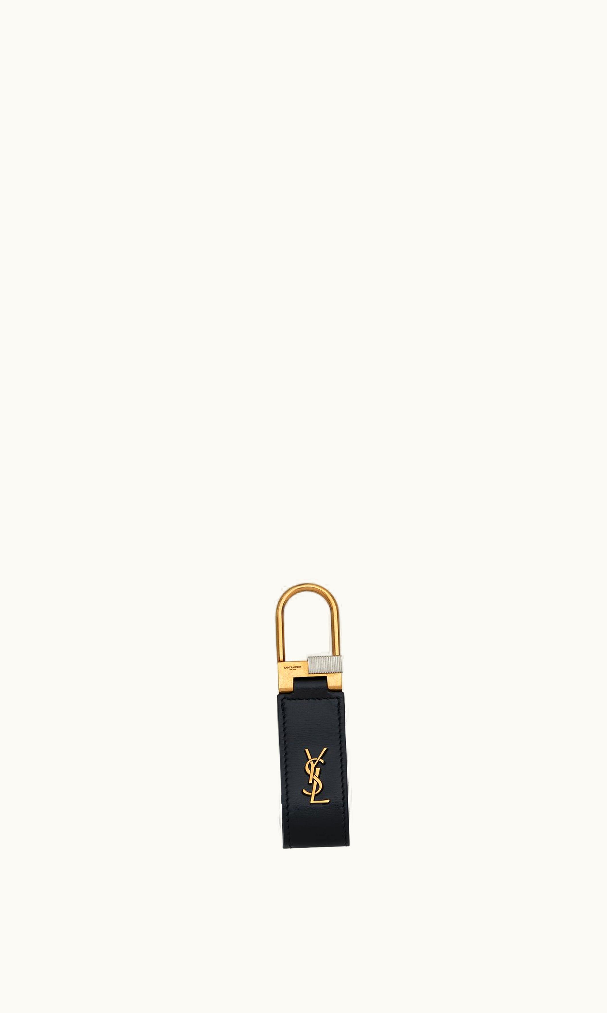 Saint Laurent Saint Laurent Tiny Cassandre Keyring In Smooth Leather Black