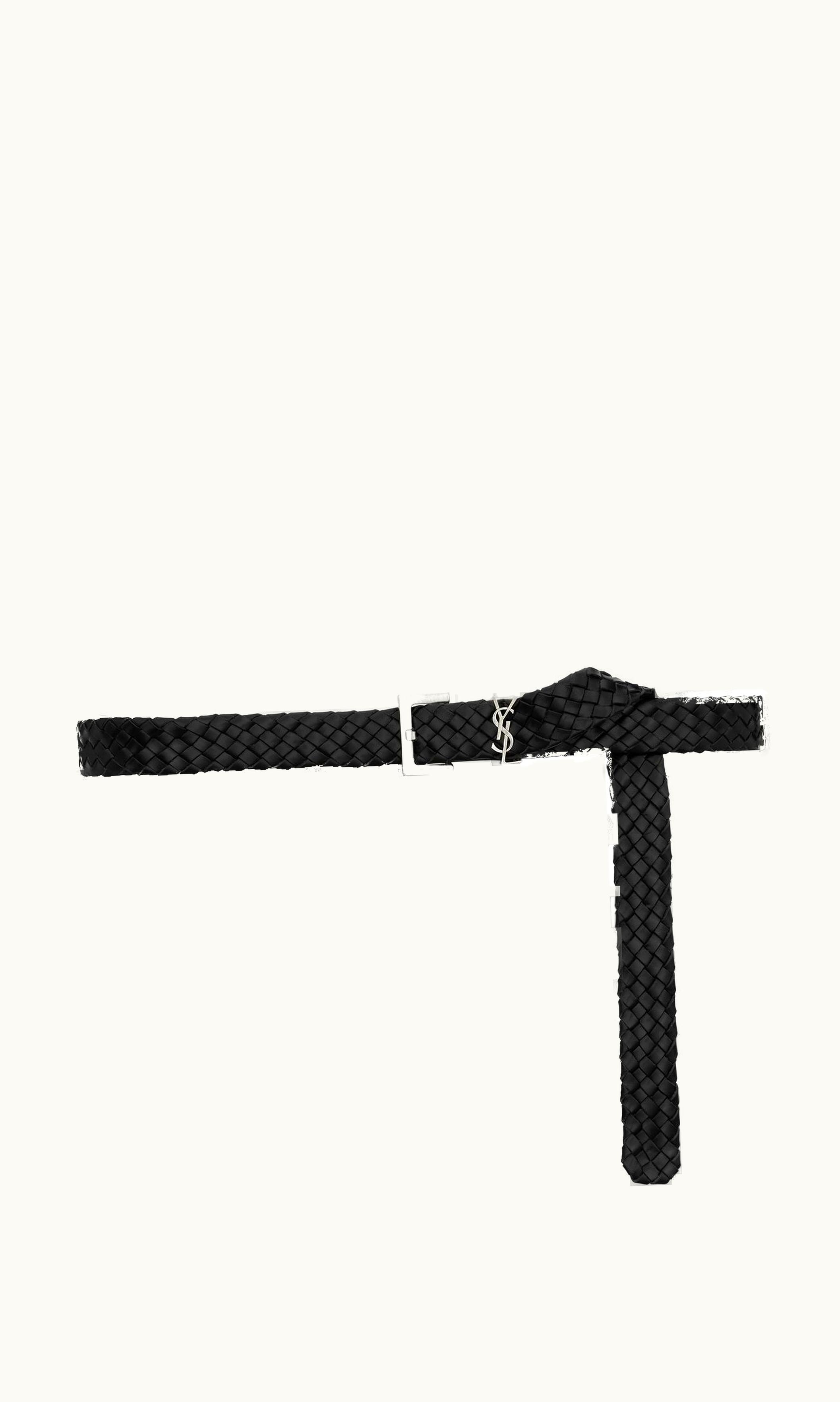 Saint Laurent Saint Laurent Cassandre Belt In Woven Vegetable-Tanned Leather Black