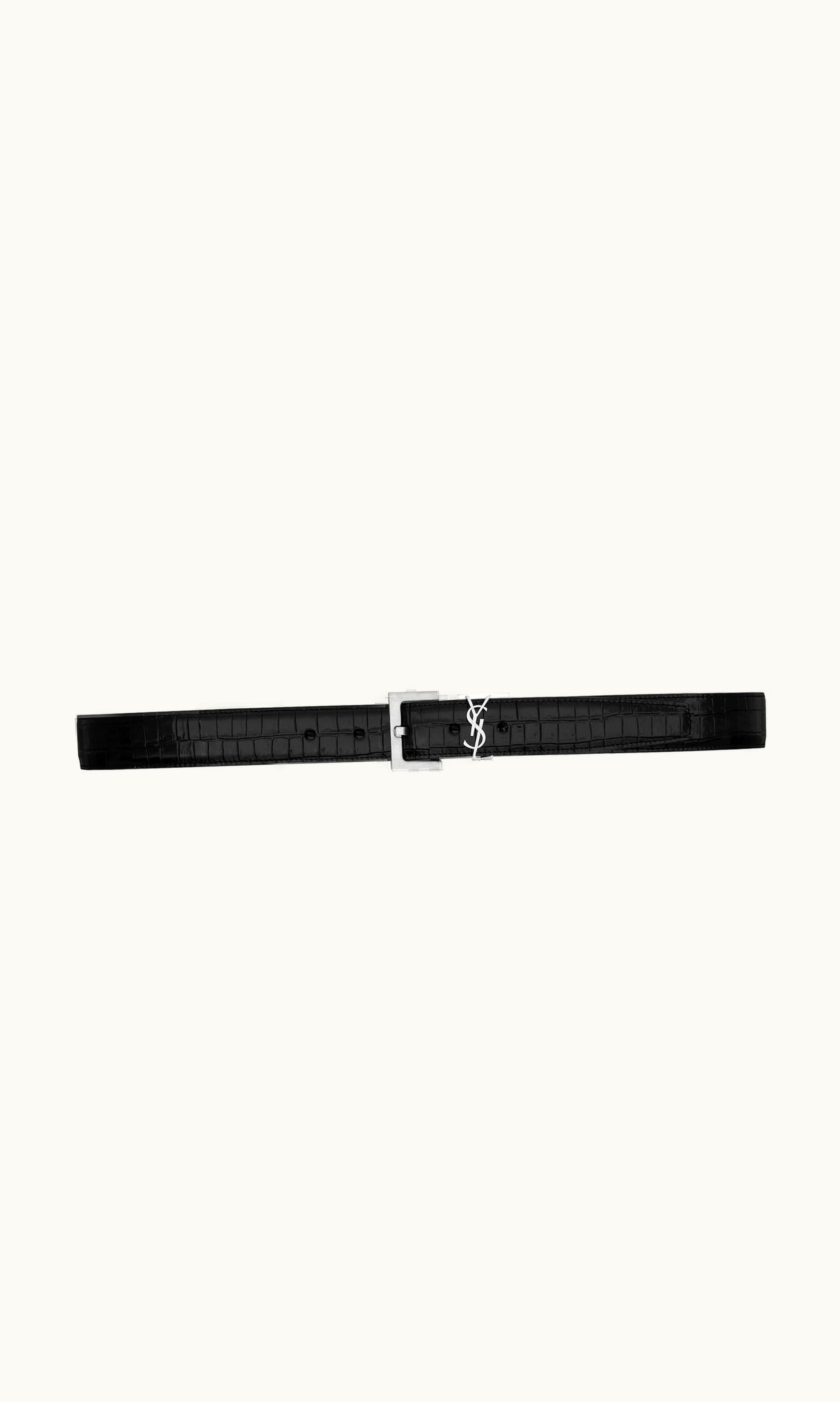 Saint Laurent Saint Laurent Cassandre Belt In Crocodile-Embossed Leather Black