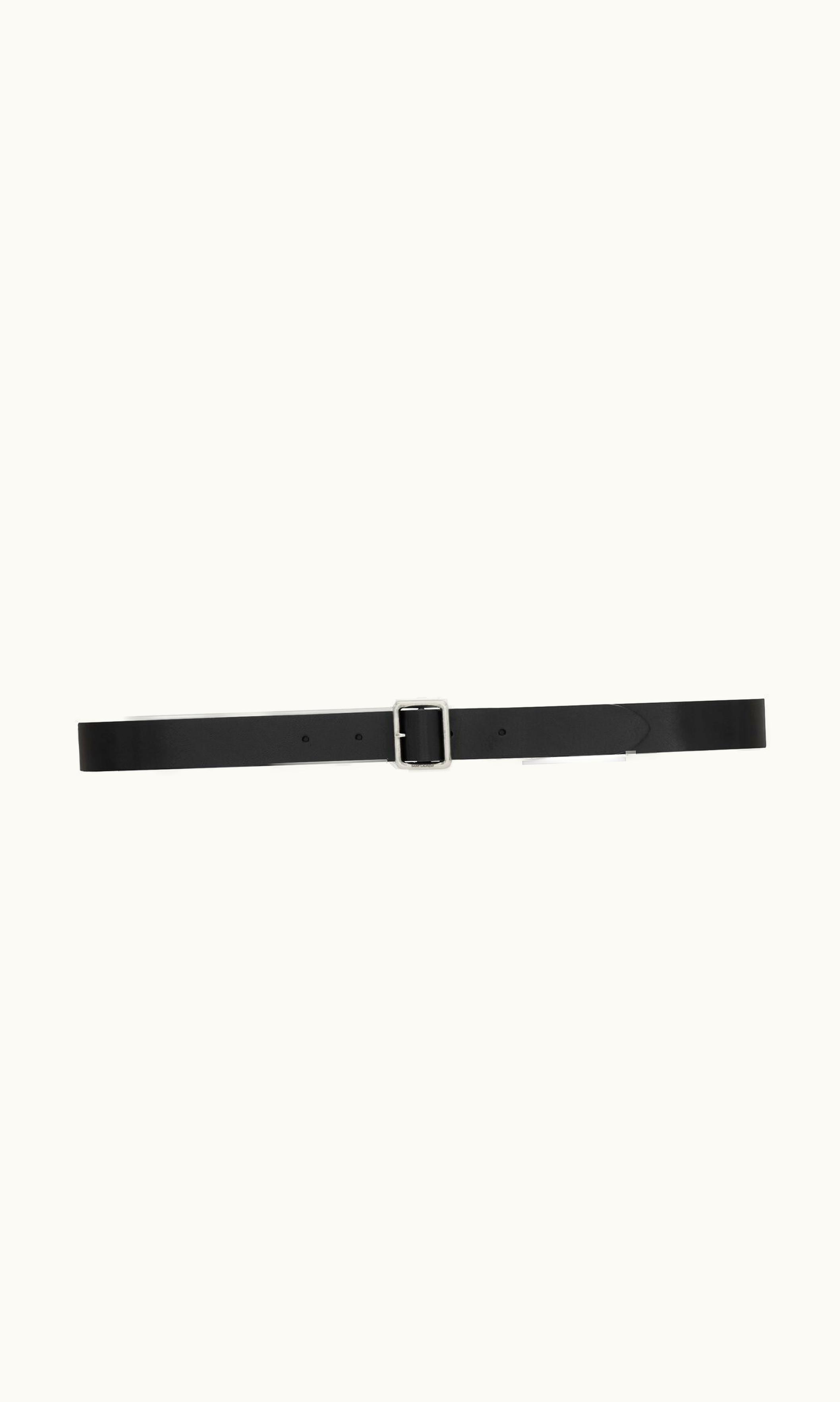 Saint Laurent Saint Laurent Hublot Buckle Thin Belt In Vegetable-Tanned Leather Black