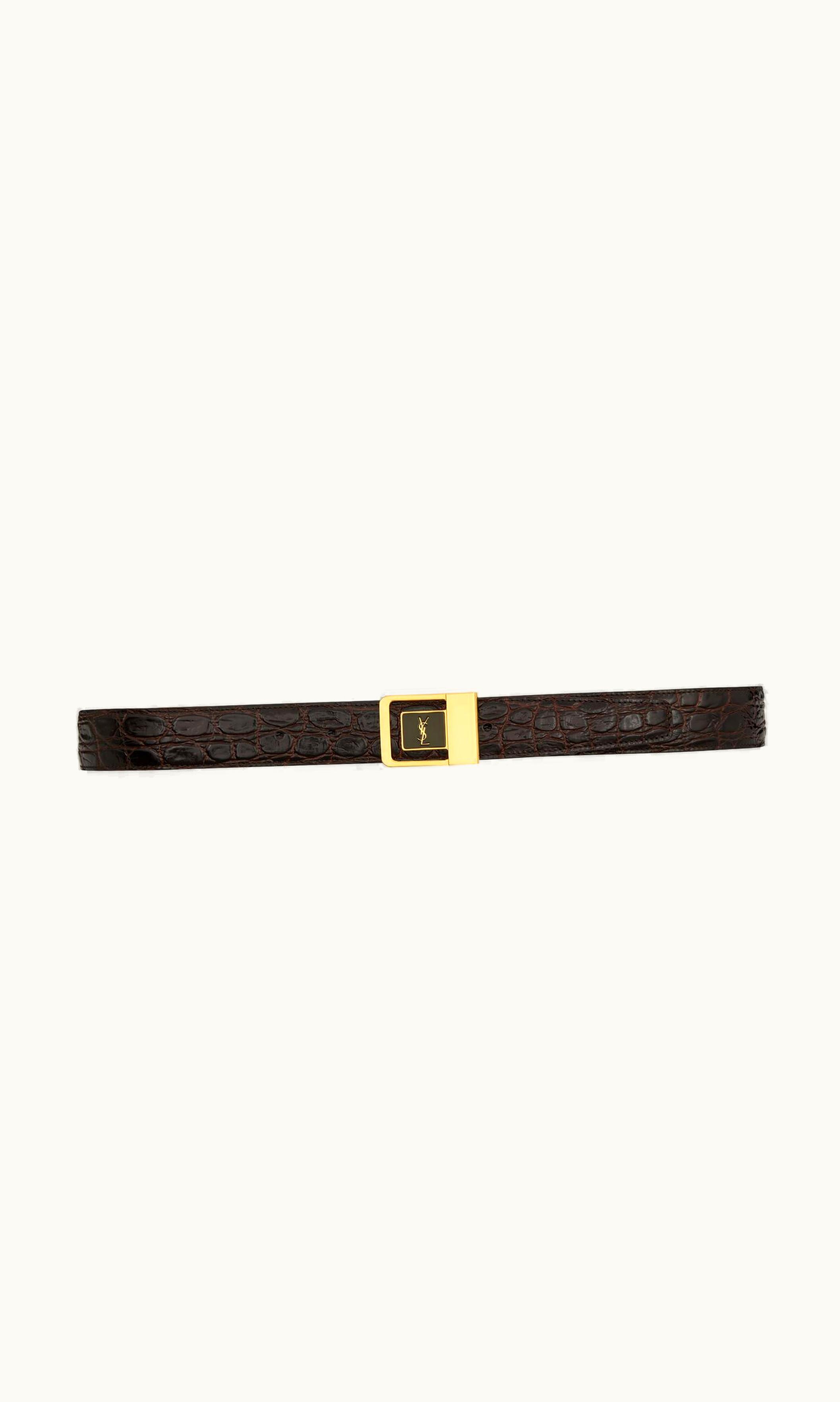 Saint Laurent Saint Laurent La 66 Buckle Belt In Crocodile-Embossed Leather Pine Brown