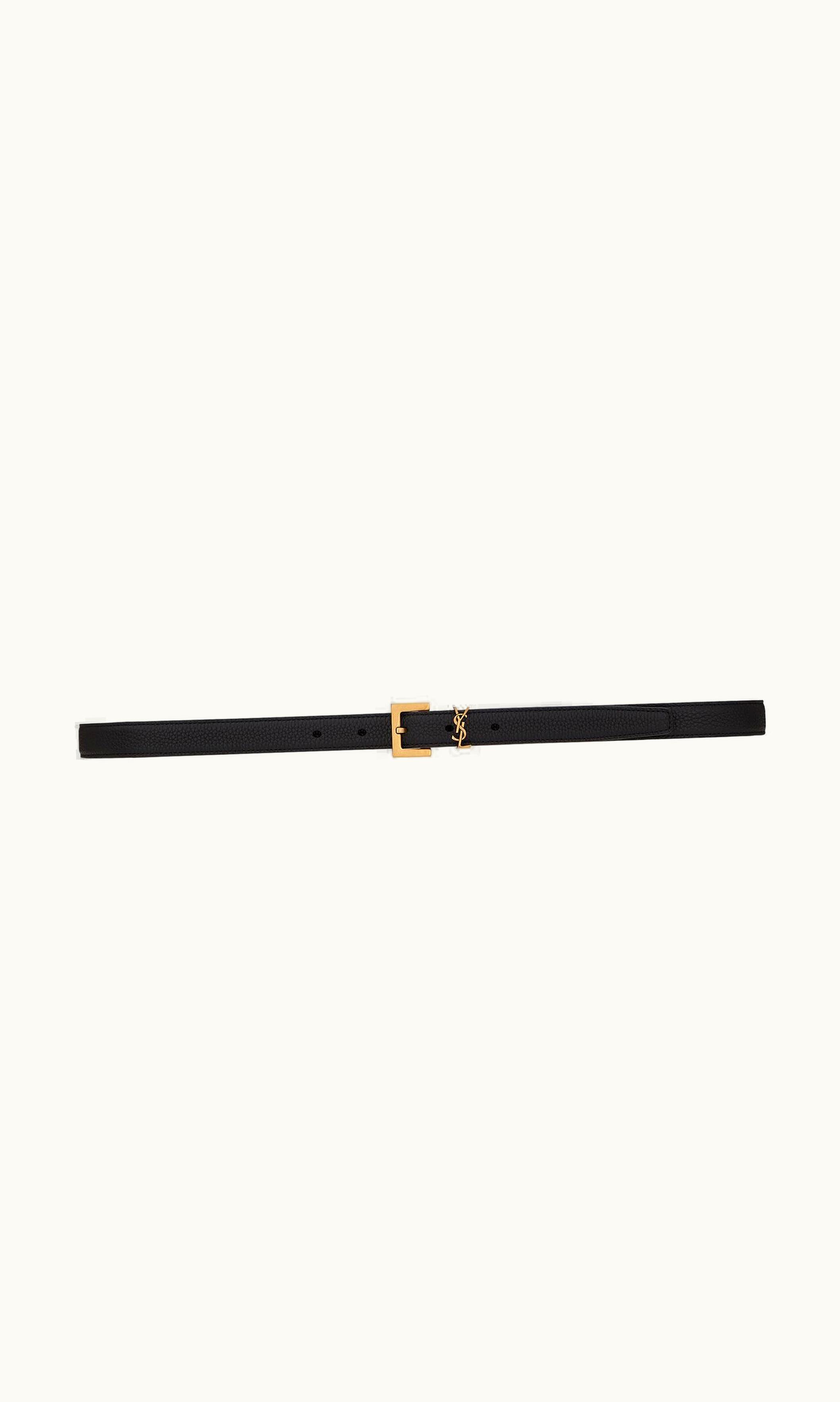Saint Laurent Saint Laurent Cassandre Thin Belt With Square Buckle In Grained Leather Noir