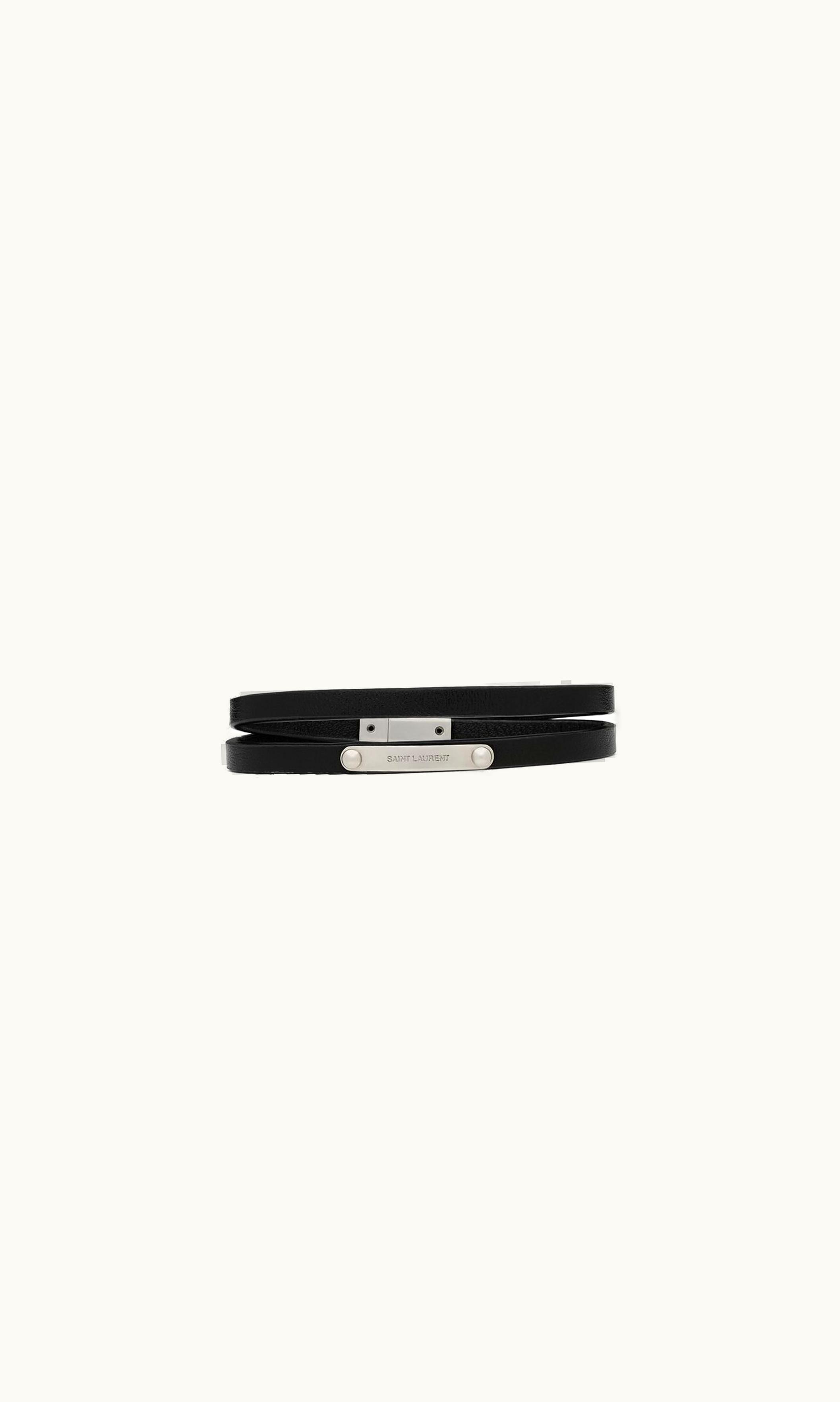 Saint Laurent Saint Laurent Double-Wrap Id Bracelet In Leather And Metal Black And Oxidized Nickel