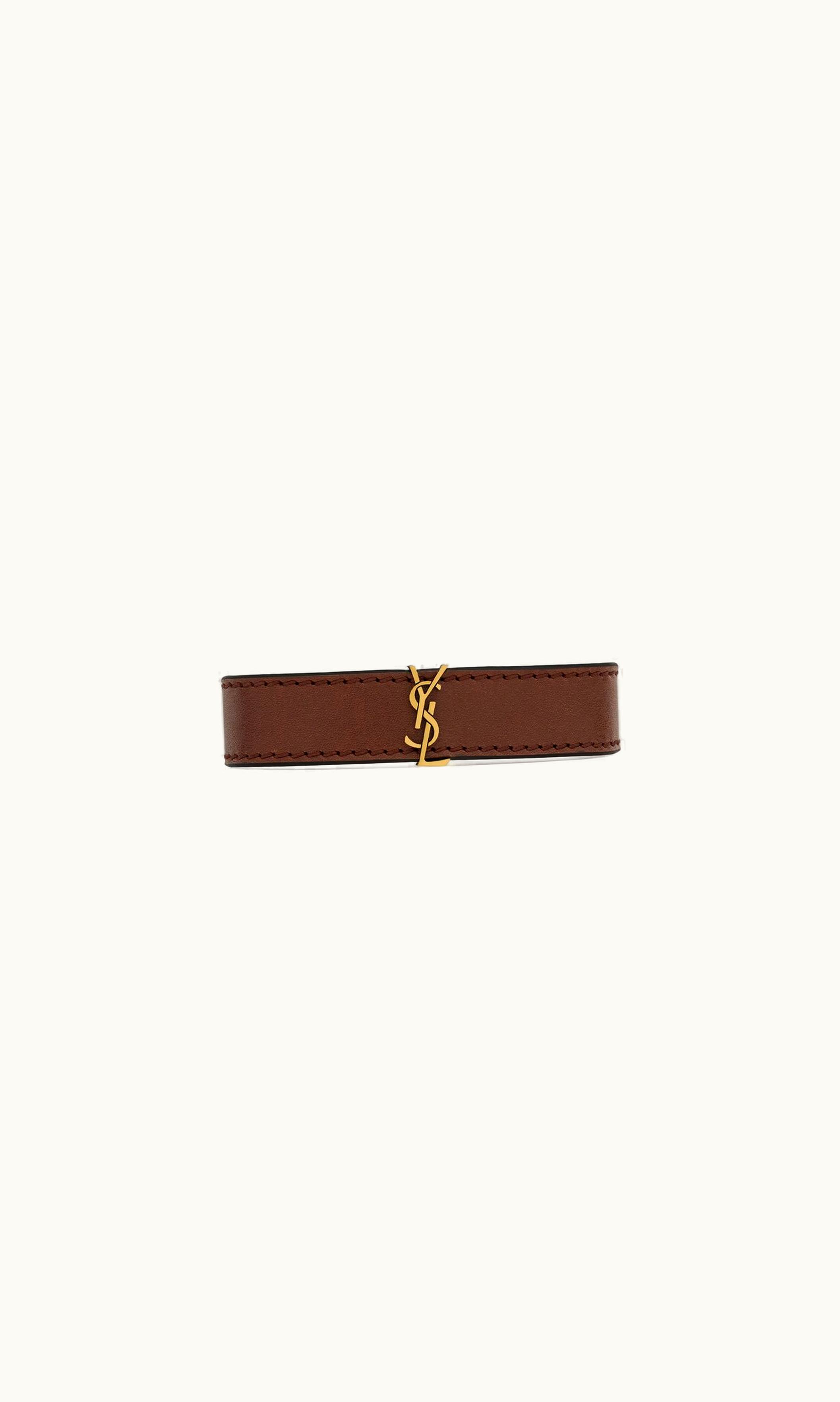 Saint Laurent Saint Laurent Cassandre Bracelet In Leather Dark Chocolate And Light Bronze