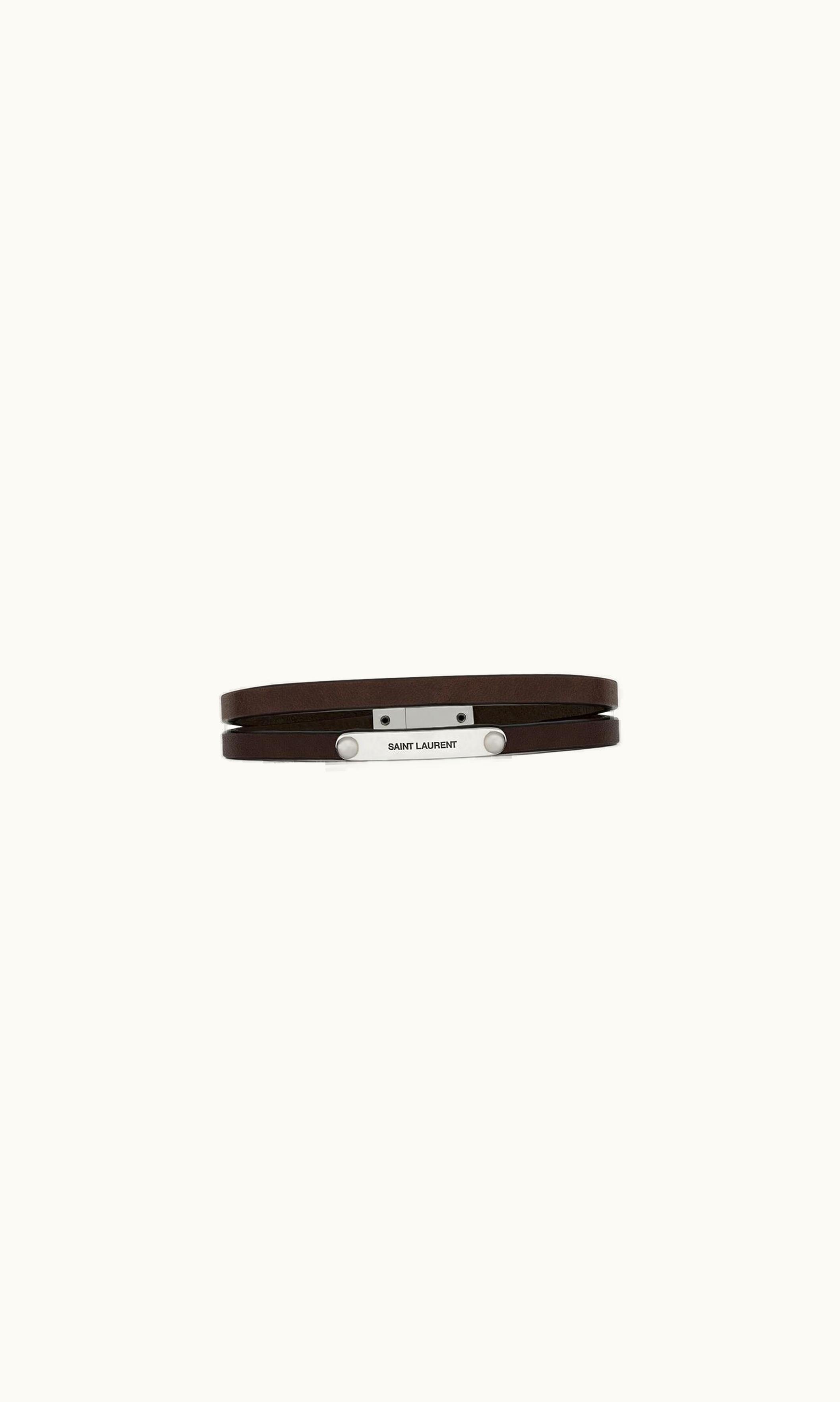 Saint Laurent Saint Laurent Double-Wrap Id Bracelet In Leather Brown And Oxidized Silver