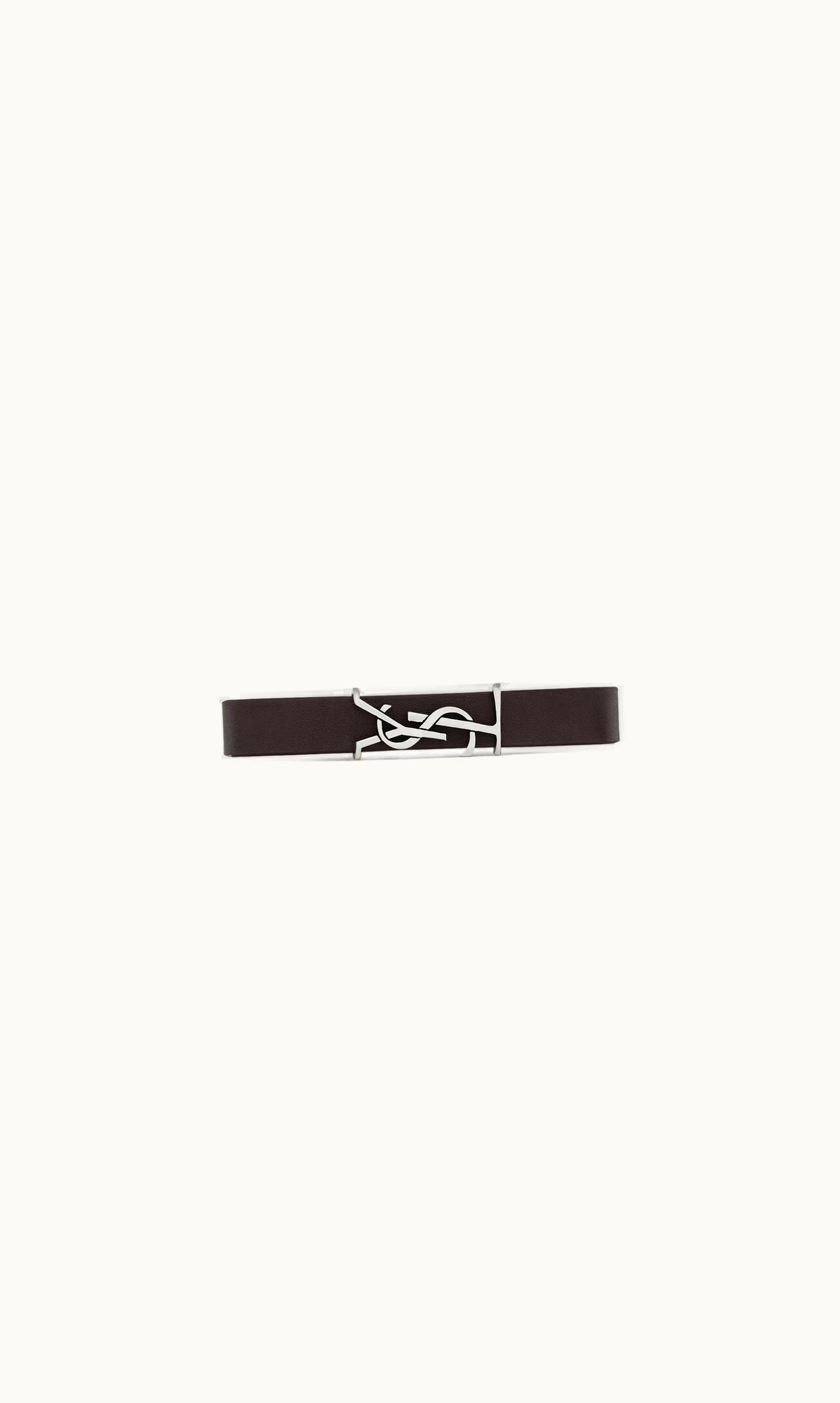 Saint Laurent Saint Laurent Cassandre Bracelet In Leather Dark Chocolate And Sterling Silver