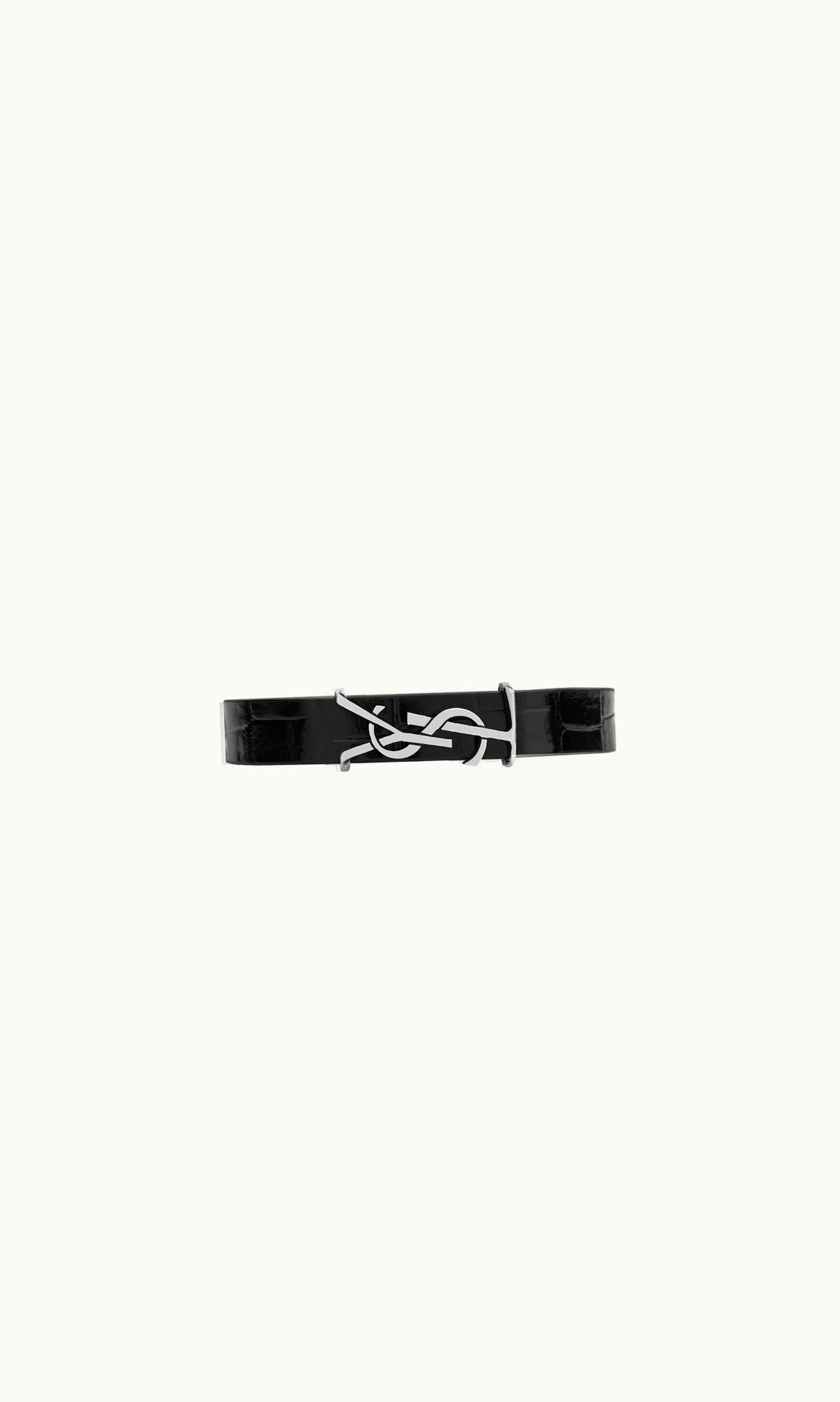Saint Laurent Saint Laurent Cassandre Bracelet In Leather And Metal Black And Oxidized Silver