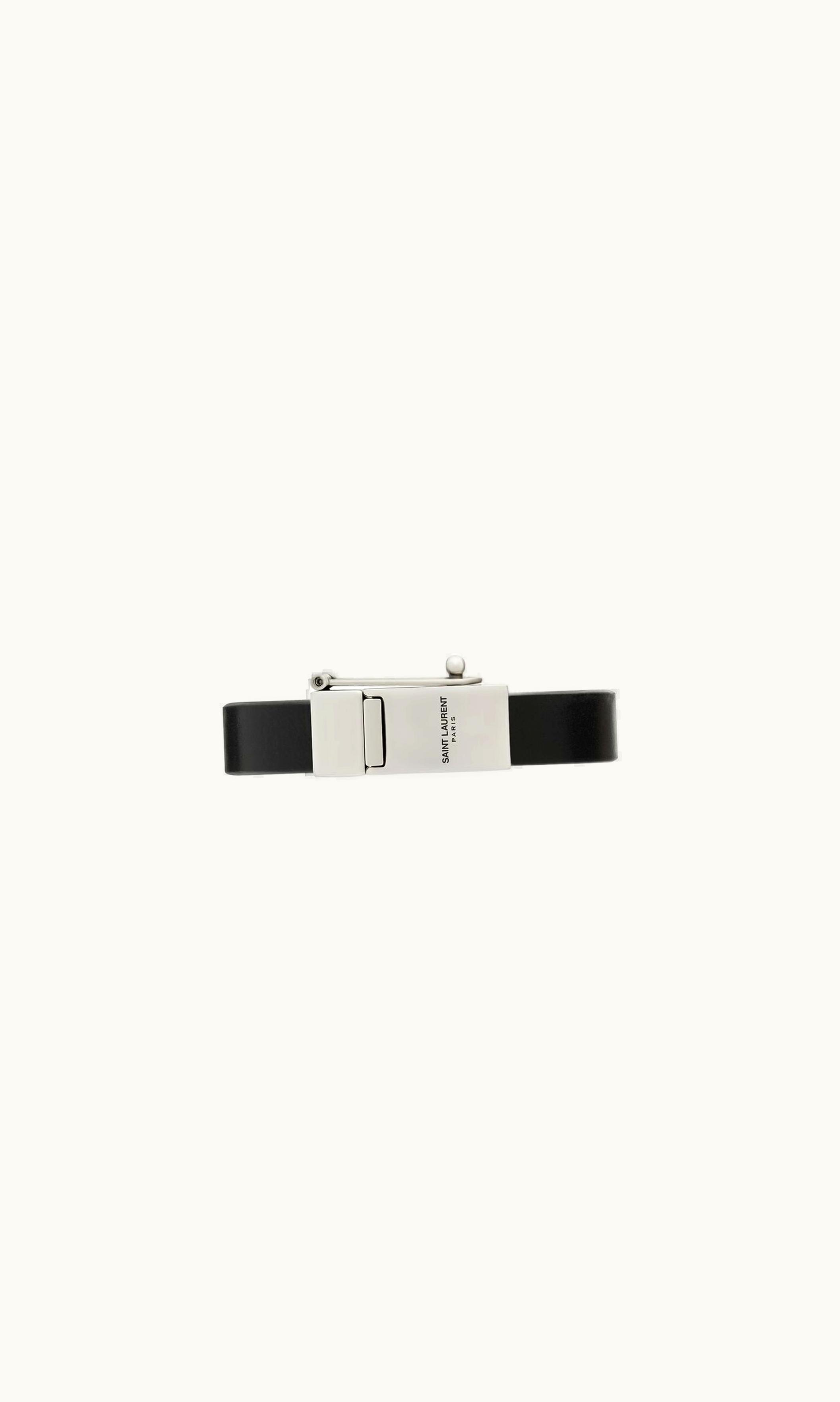 Saint Laurent Saint Laurent Vintage Bracelet In Leather And Metal Black And Oxidized Silver