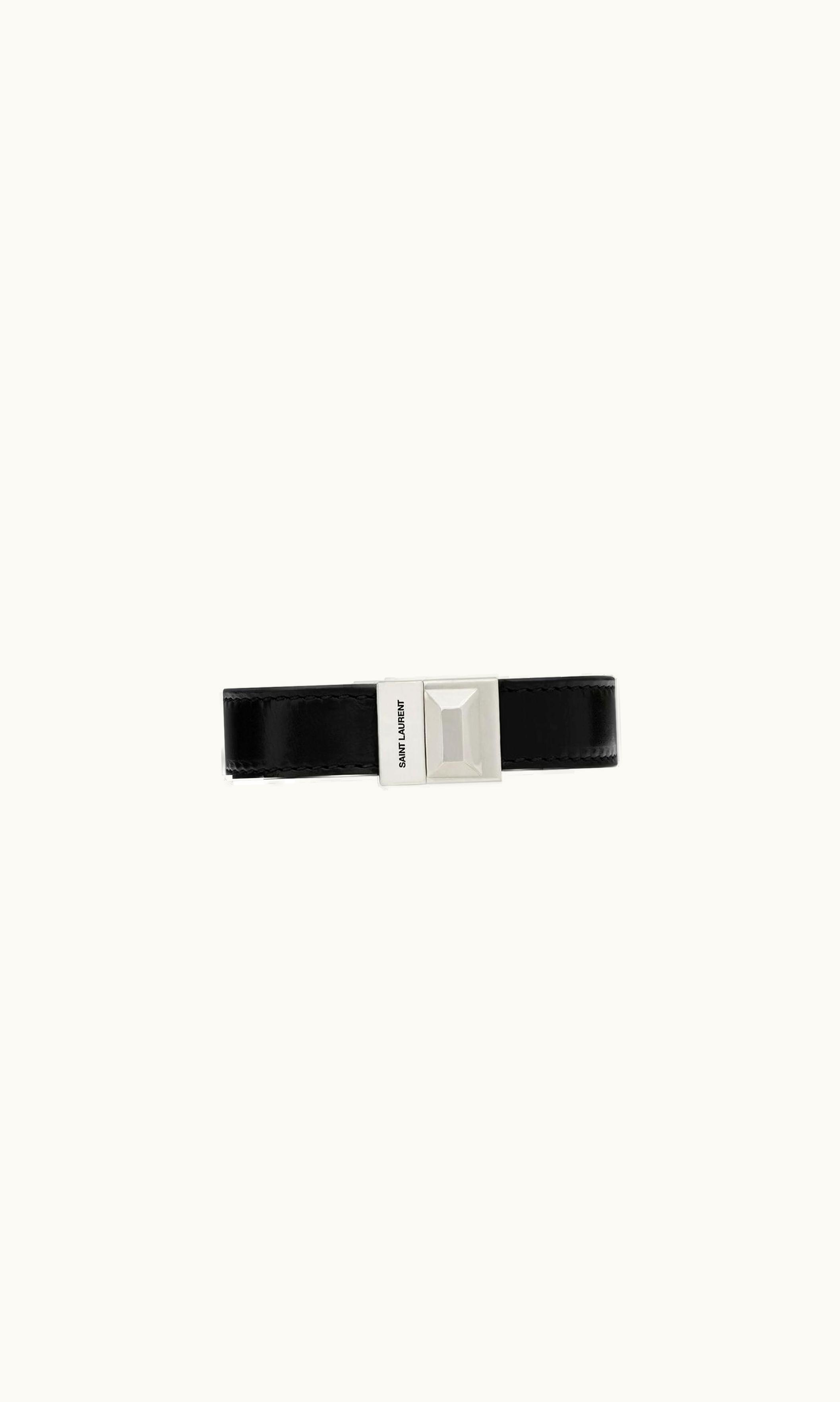Saint Laurent Saint Laurent Stud Bracelet In Leather And Metal Black And Oxidized Silver