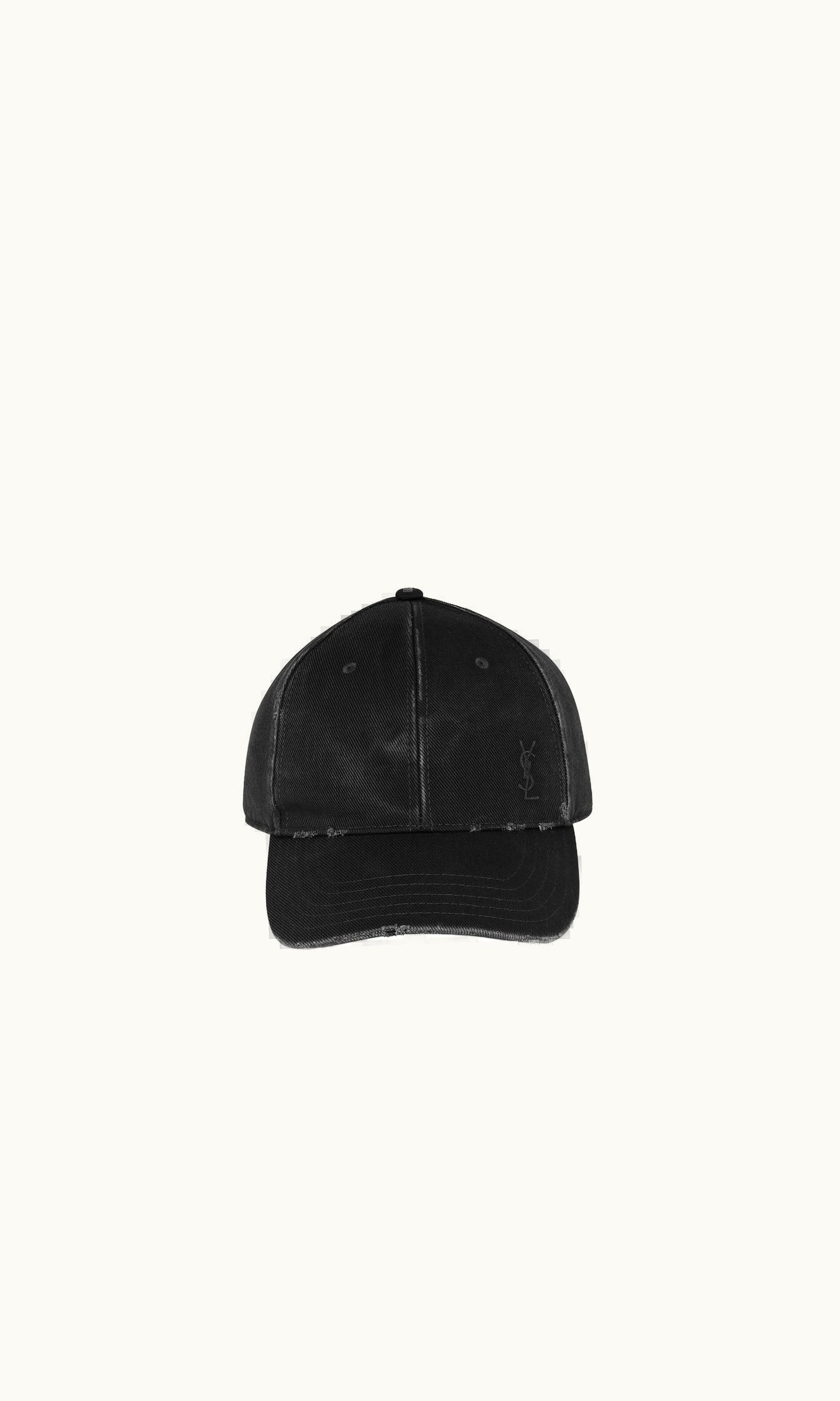 Saint Laurent Saint Laurent Cassandre Cap In Washed Denim Black BLACK