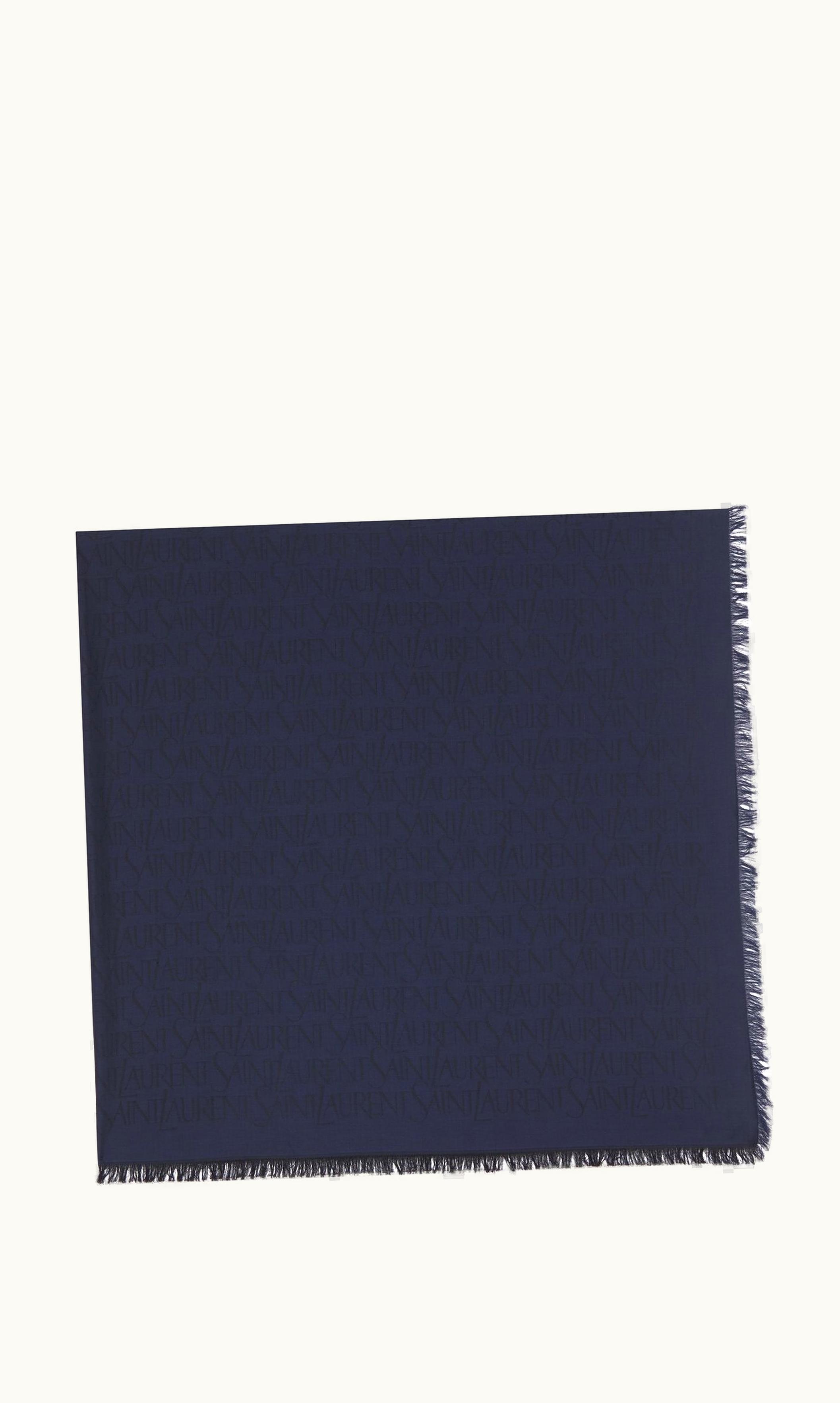 Saint Laurent Saint Laurent Large Square Scarf In Jacquard Black And Blue BLACK AND BLUE