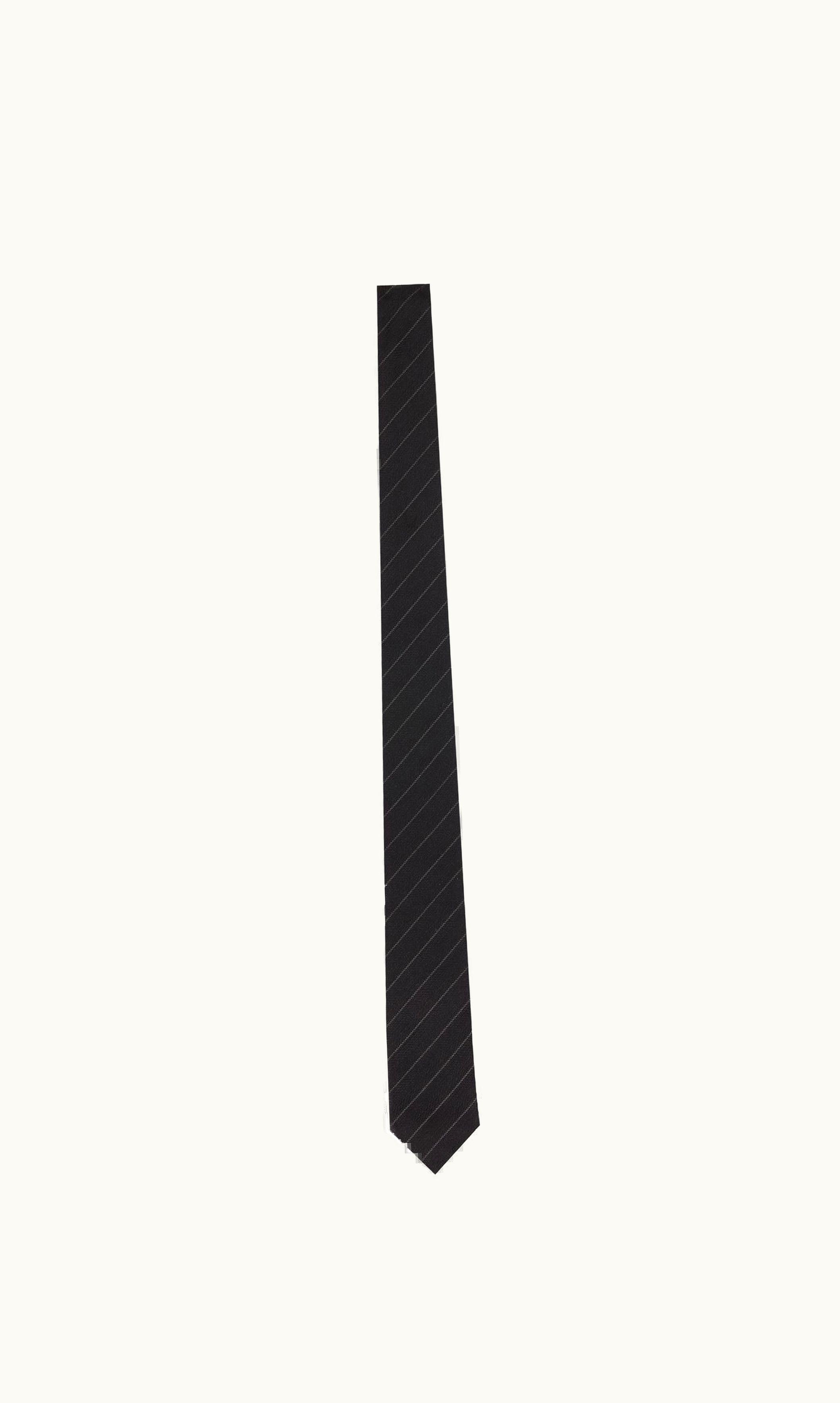 Saint Laurent Saint Laurent Striped Tie In Silk Jacquard Black And Light Grey