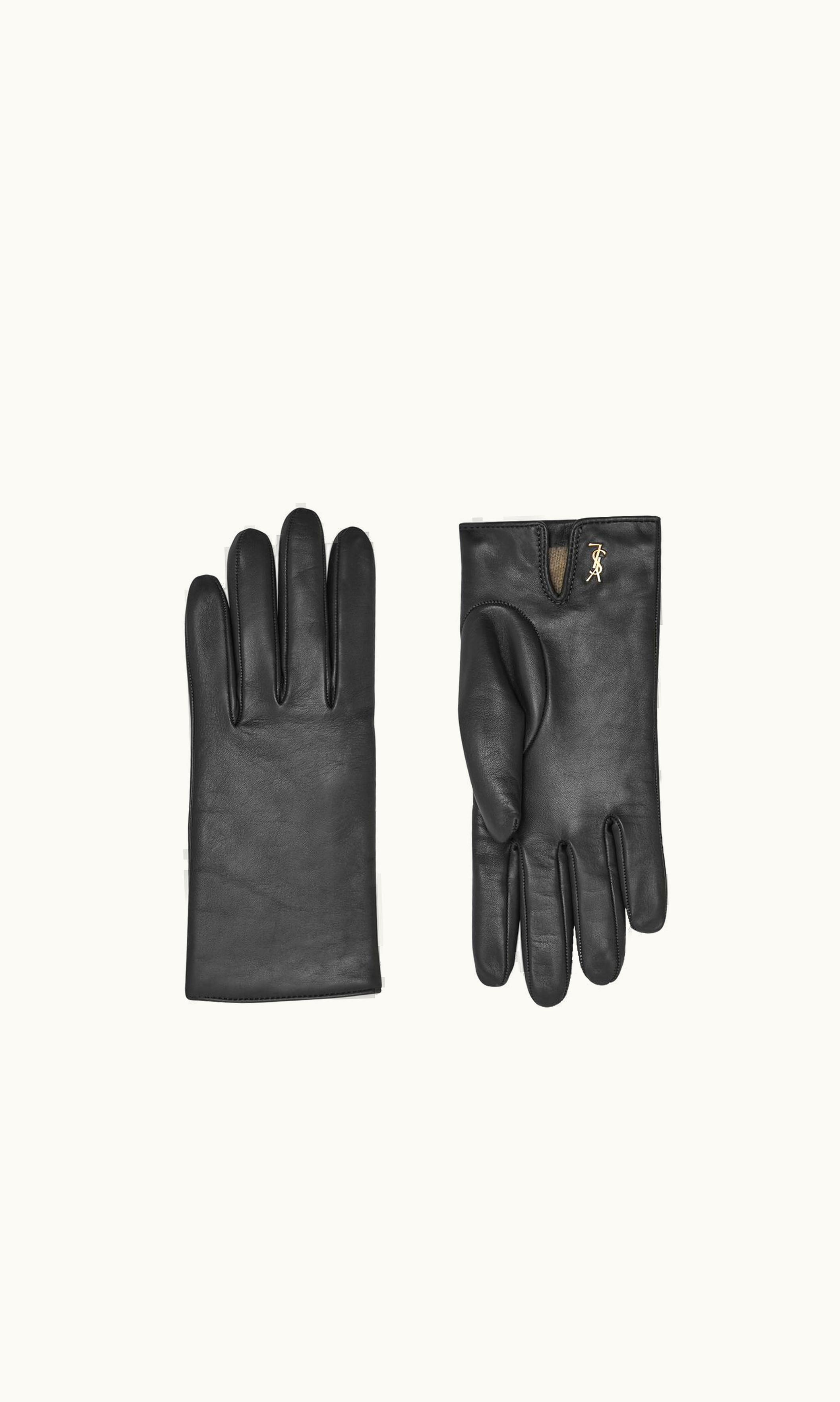 Saint Laurent Saint Laurent Cassandre Short Gloves In Lambskin And Cashmere Black And Gold BLACK AND GOLD
