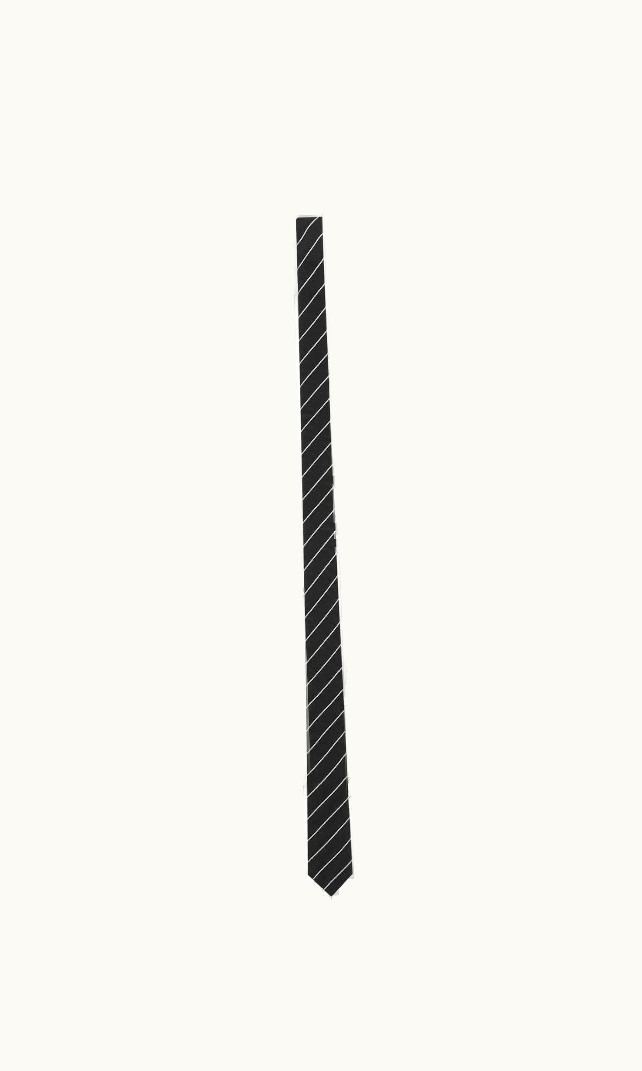Saint Laurent Saint Laurent Thin Tie In Silk Jacquard Black And Medium Grey
