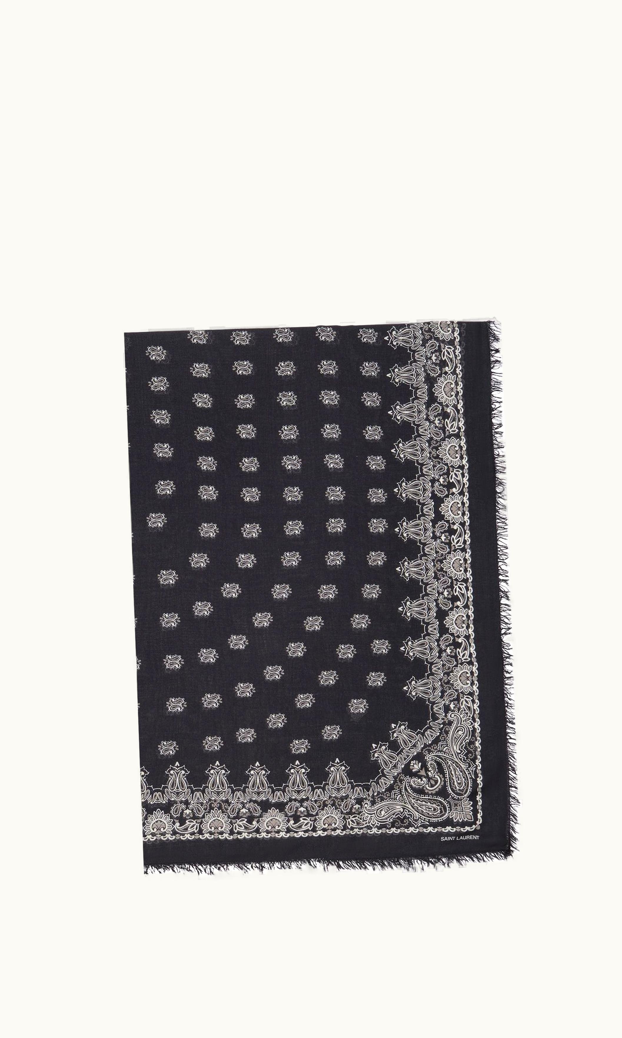 Saint Laurent Saint Laurent Large Bandana In Cashmere Blend Black And Ivory BLACK AND IVORY