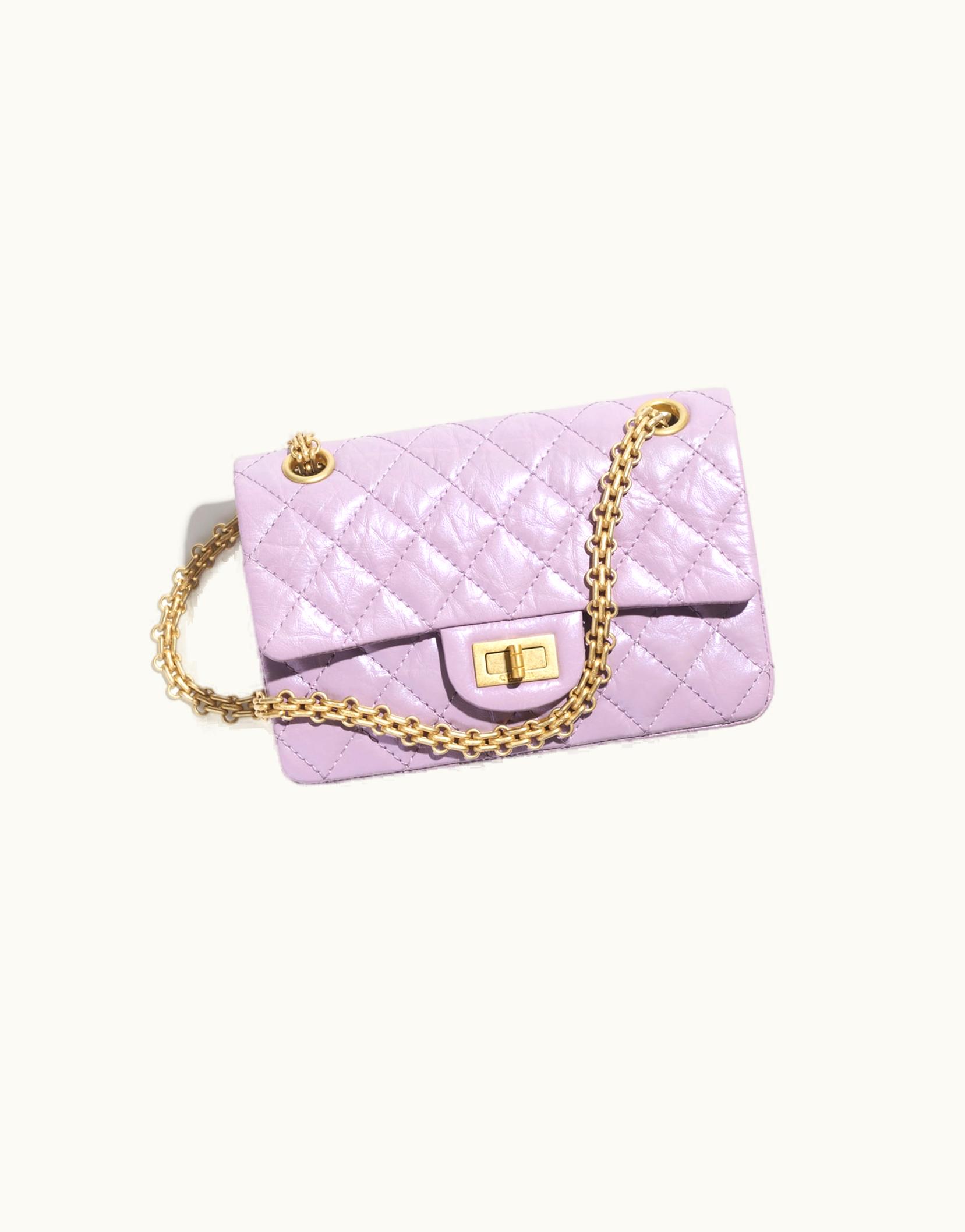 Chanel Chanel Mini 2.55 Handbag, Glittered Aged Calfskin, Gold-Tone Metal, Lilac
