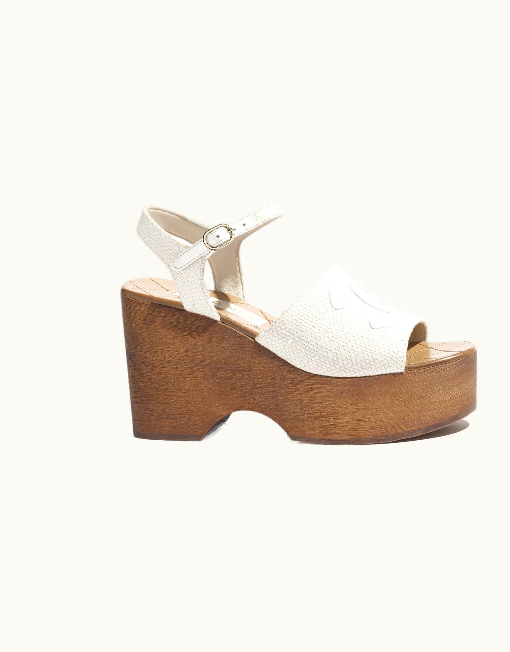 Chanel Chanel Sandals - Fabric & Patent Calfskin, Ivory & White