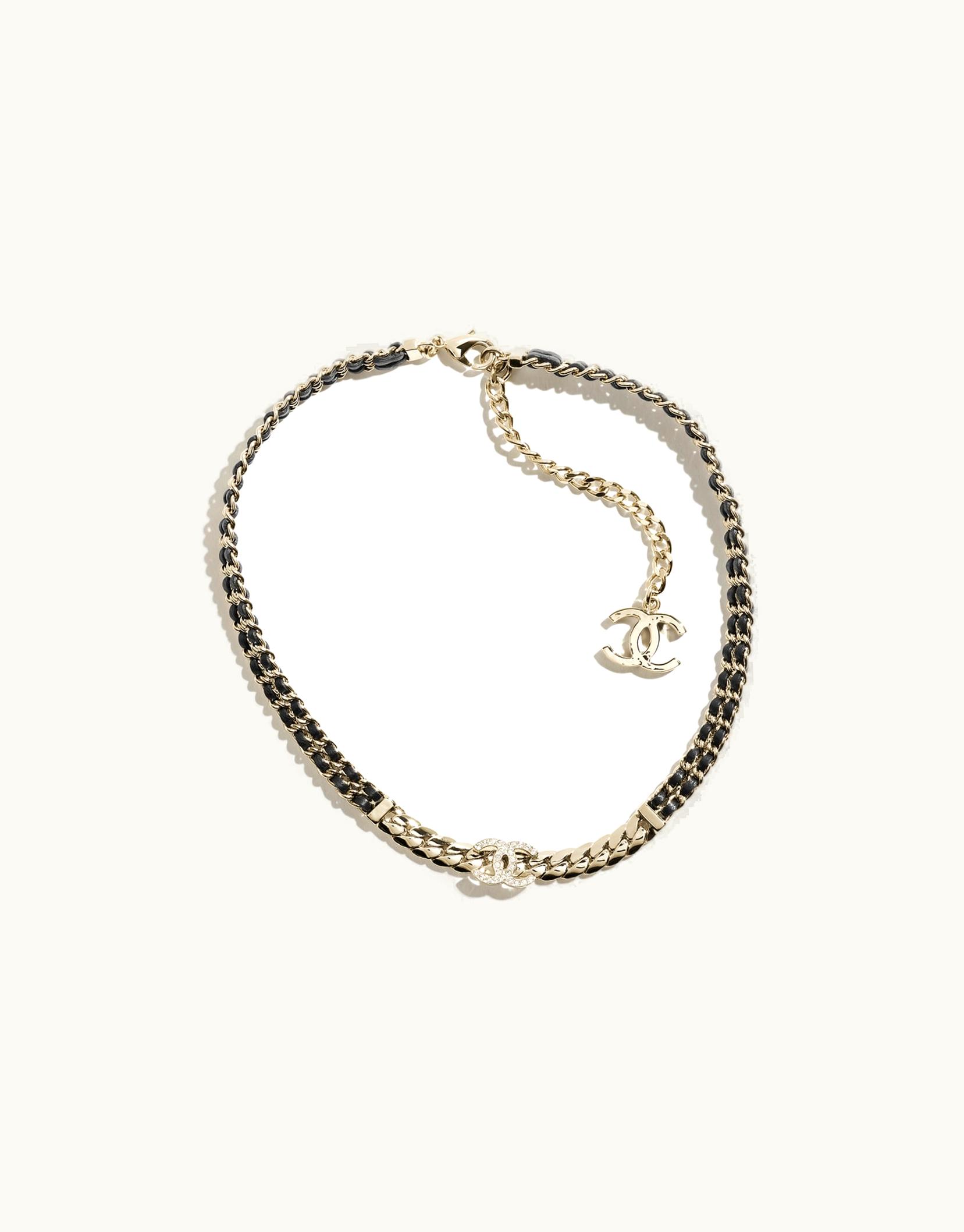 Chanel Chanel Necklace - Metal, Lambskin & Strass, Gold, Black & Crystal