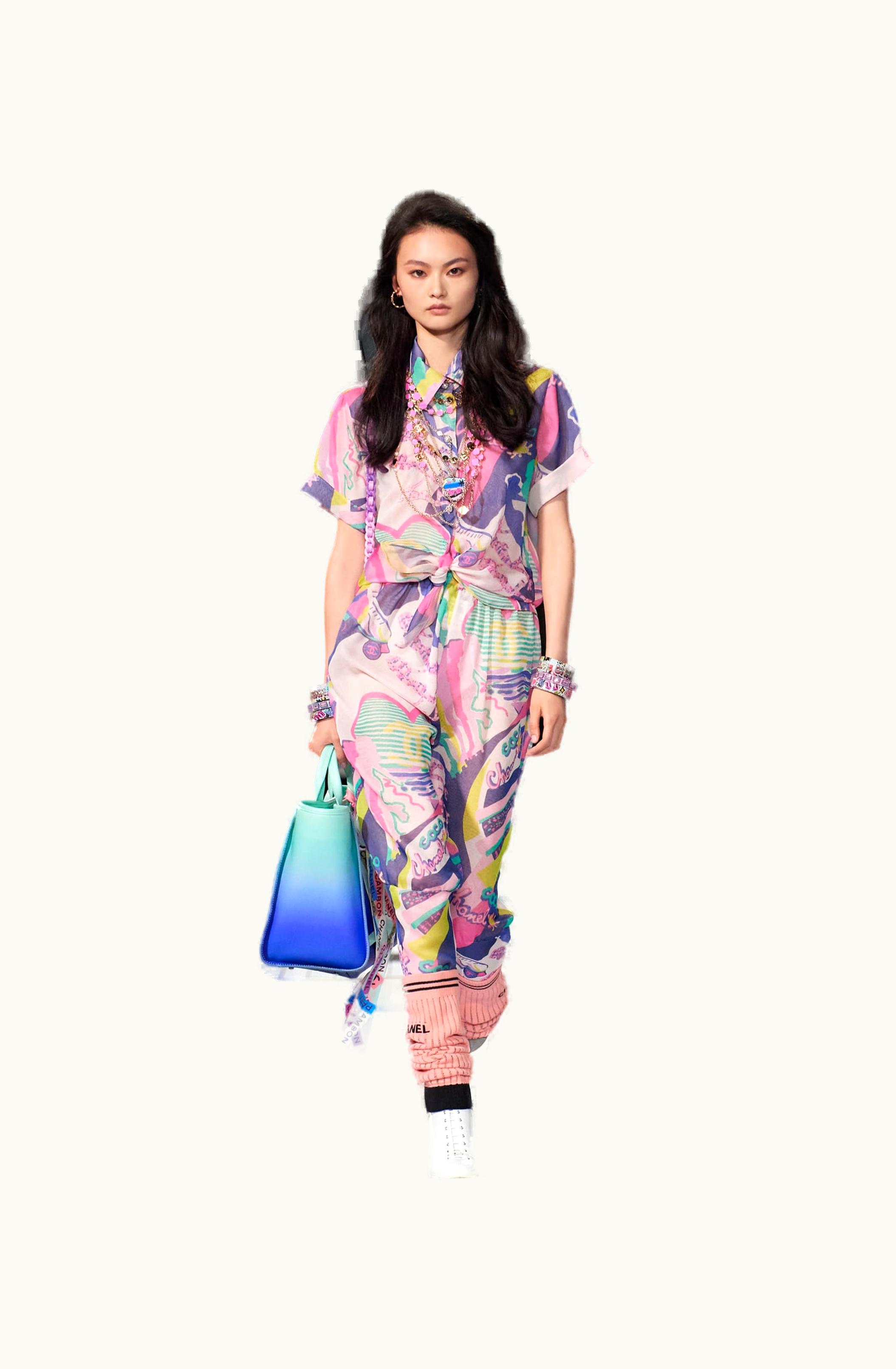 Chanel Chanel Pants - Printed Silk Muslin, Pink & Multicolor