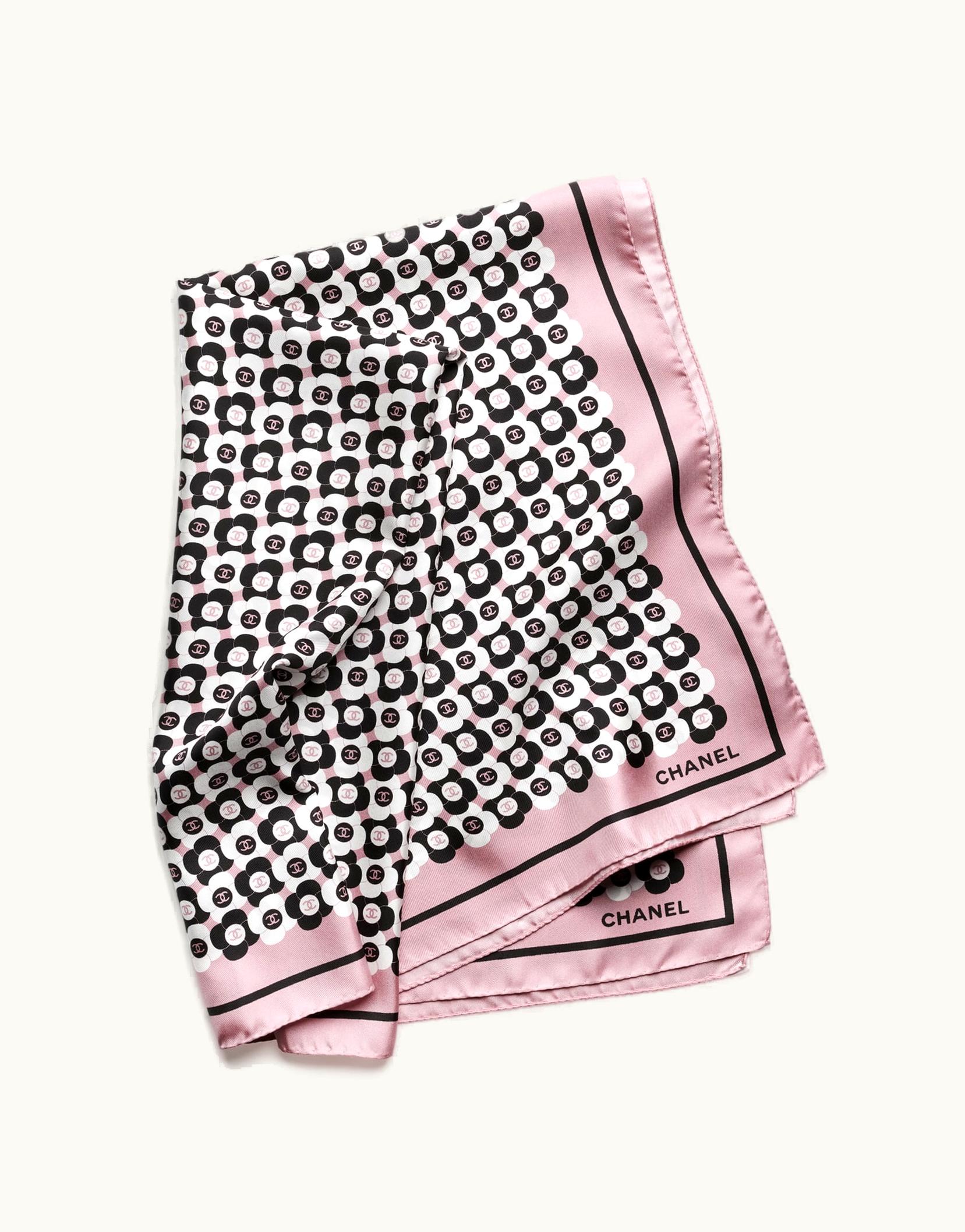 Chanel Chanel Square Scarf - Silk Twill, Pink, Black & White