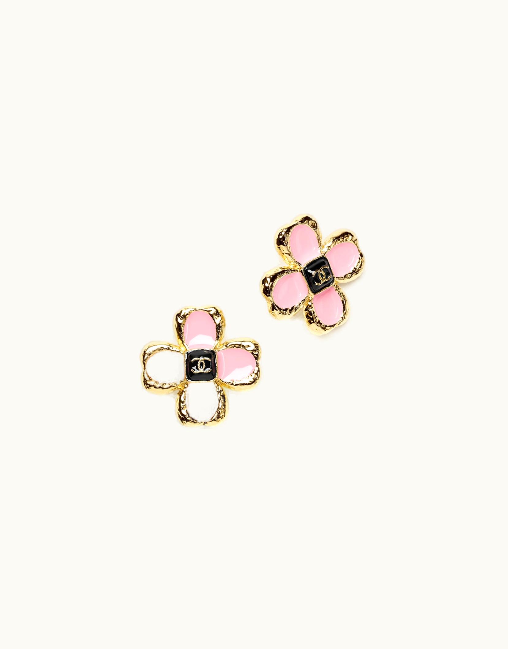 Chanel Chanel Stud Earrings - Metal & Resin, Gold, Pink & Black