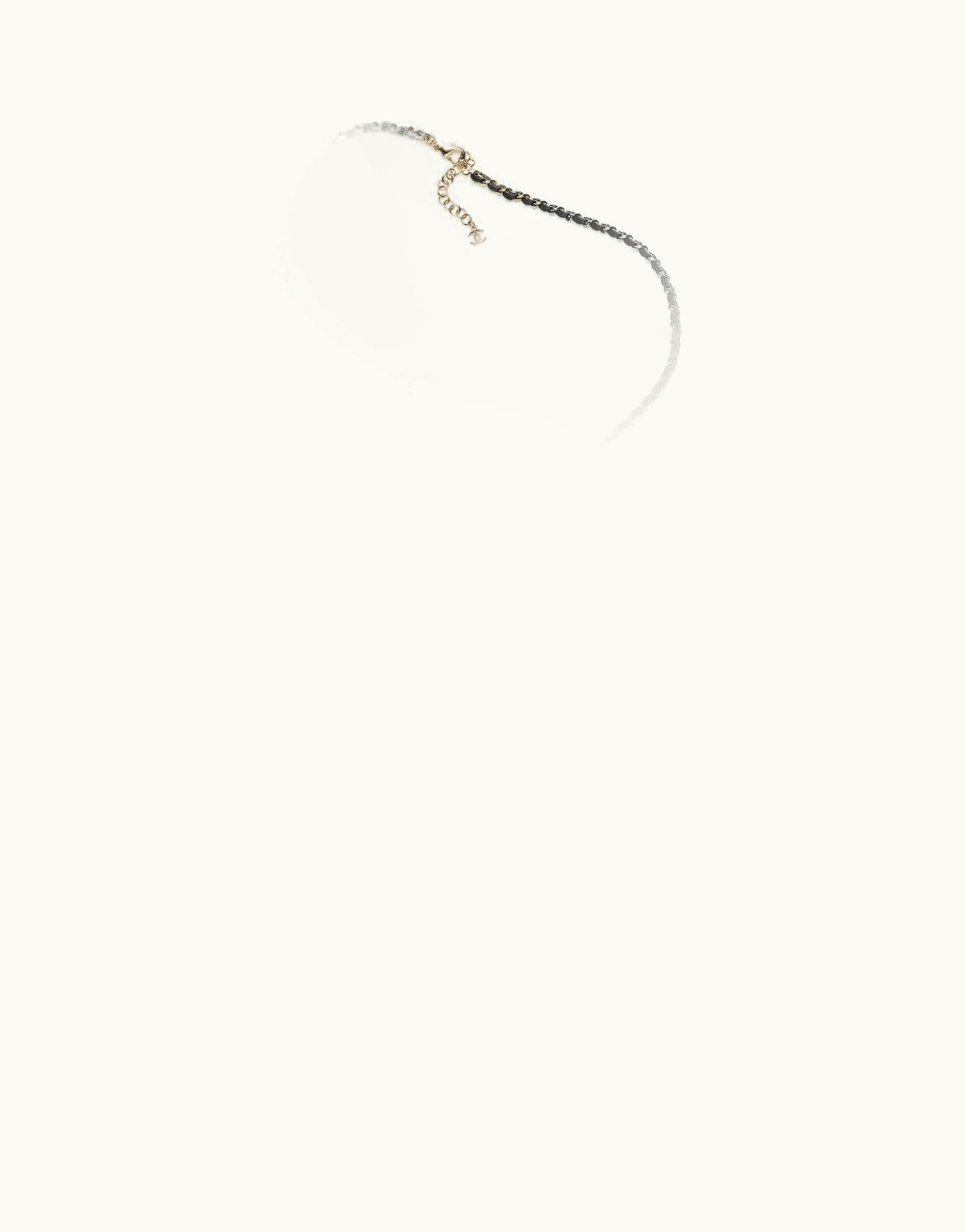 Chanel Chanel Long Necklace - Metal, Calfskin & Strass, Gold, Black & Crystal