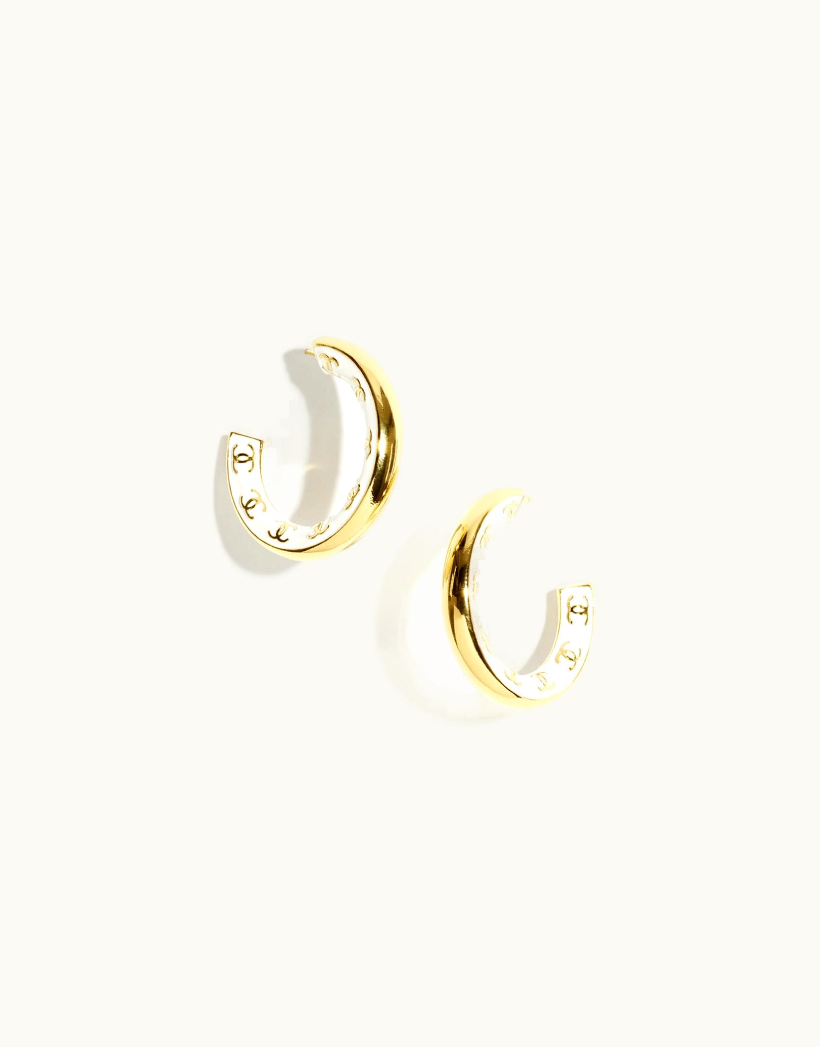 Chanel Chanel Hoop Earrings - Metal, Gold & White