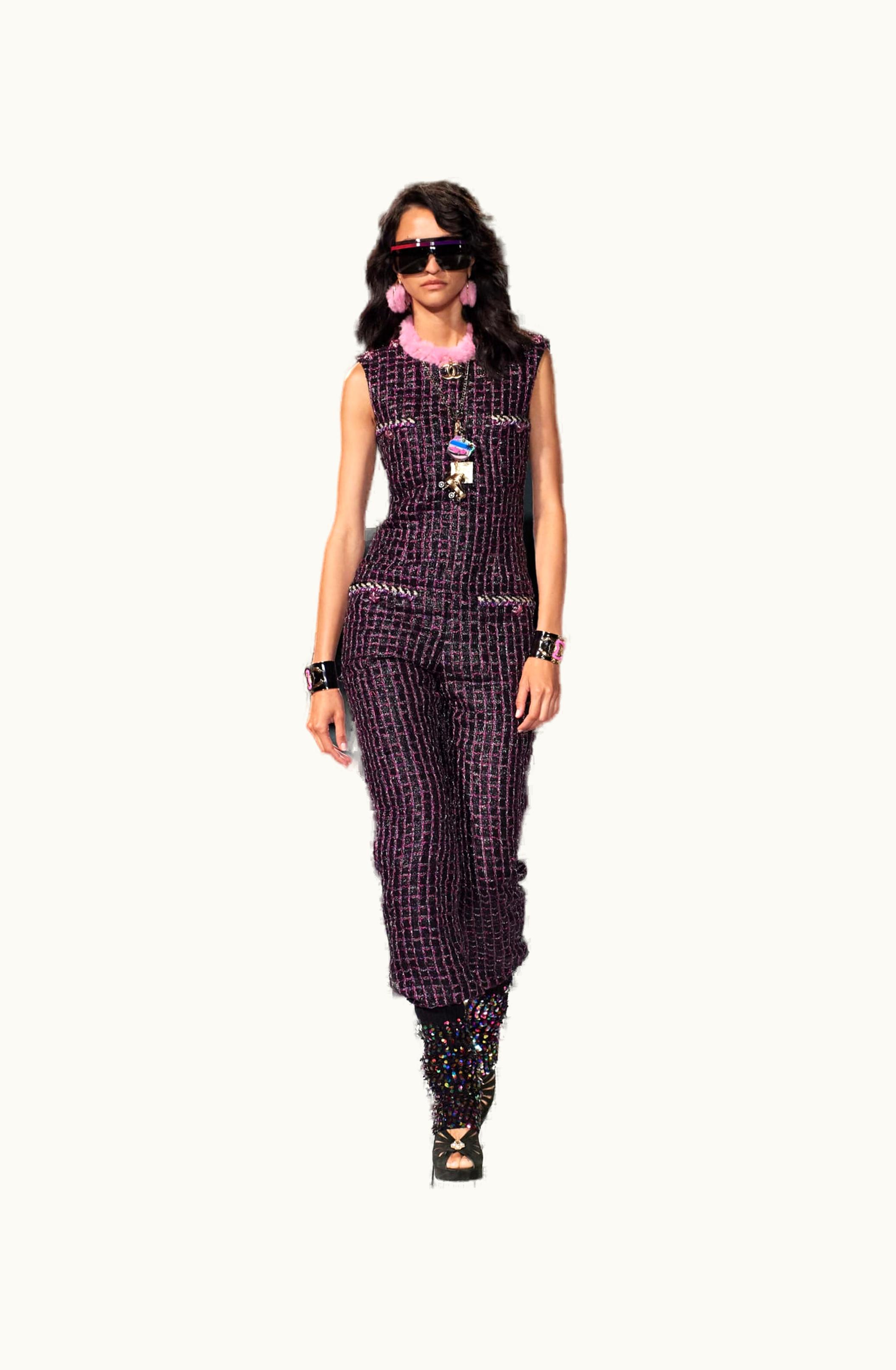 Chanel Chanel Jumpsuit - Iridescent Tweed, Black, Pink, Purple & Silver