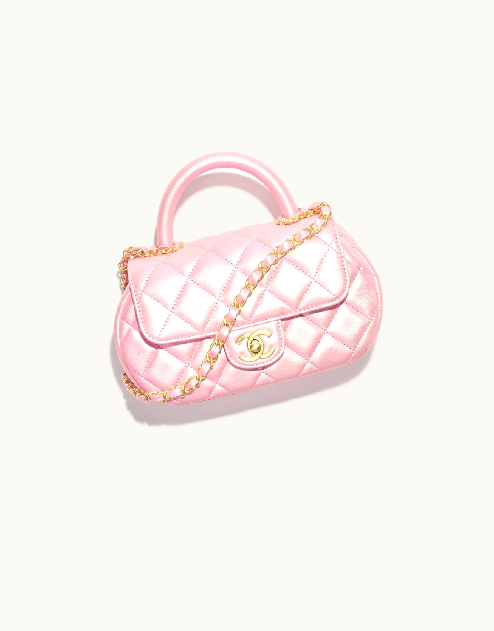 Chanel Chanel Small Bag With Top Handle, Pearly Lambskin & Gold-Tone Metal, Coral Pink