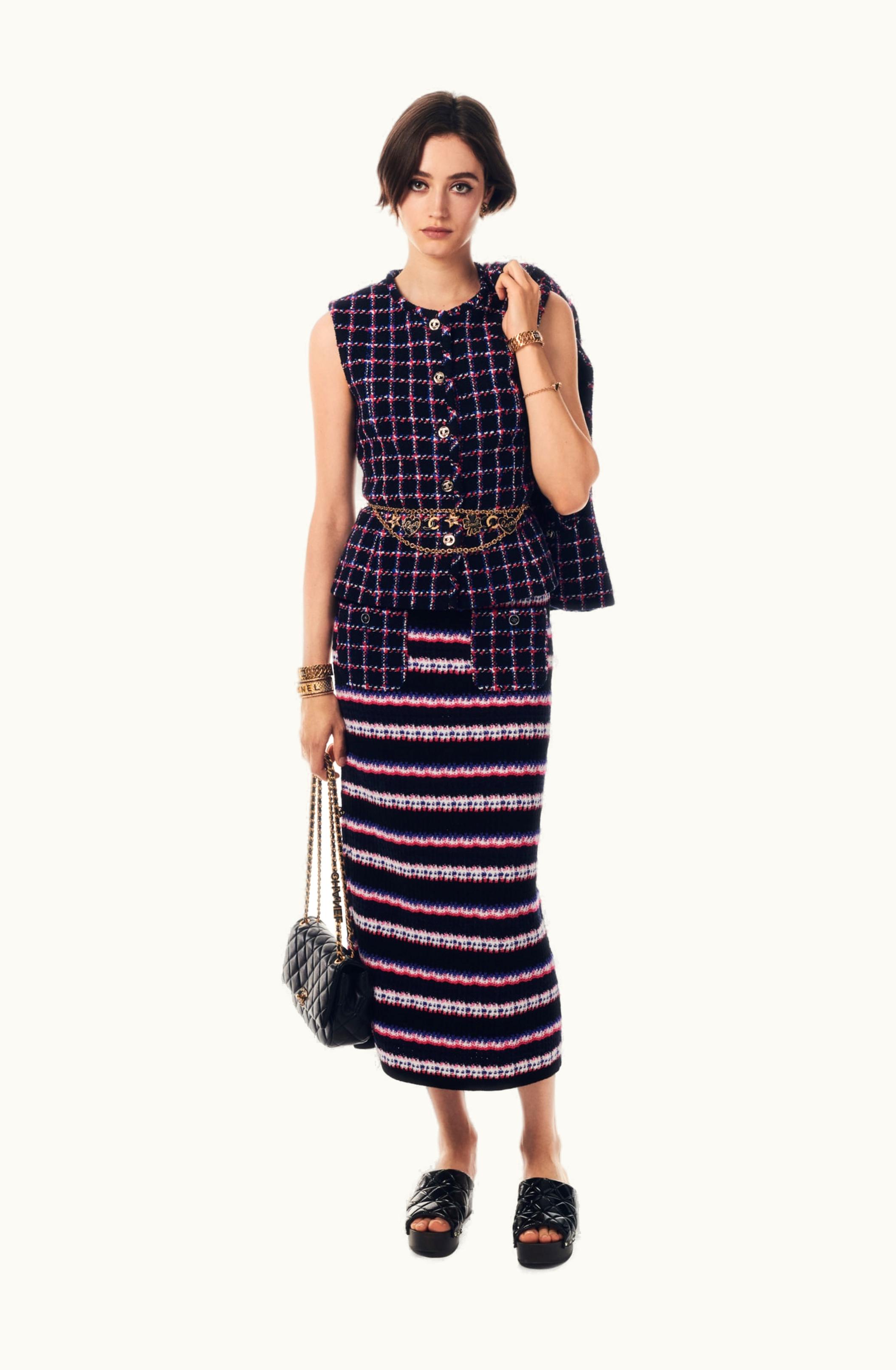 Chanel Chanel Skirt - Cotton, Mixed Fibers & Cotton Tweed, Navy Blue, Pink, Blue & White