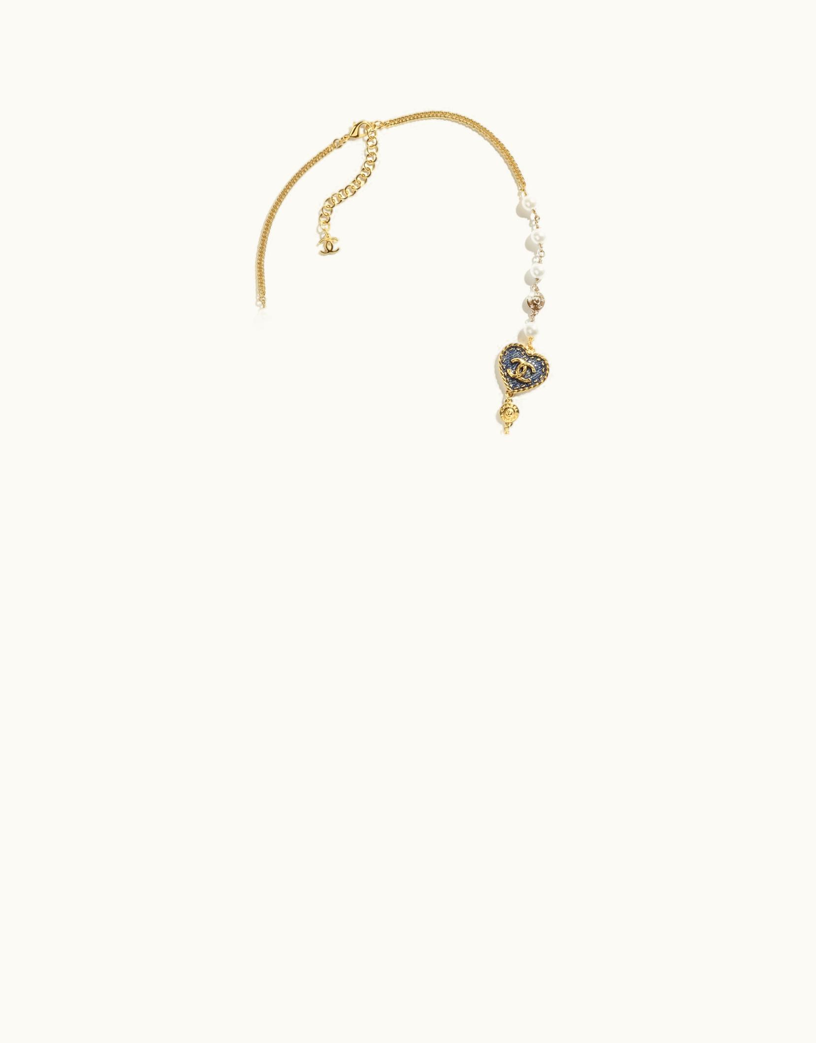 Chanel Chanel Long Necklace - Metal & Glass Pearls, Gold, Blue & Pearly White