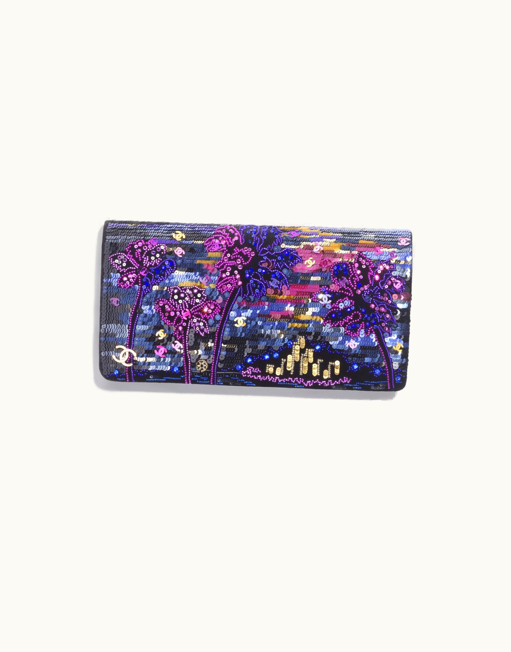 Chanel Chanel Clutch, Embroidered Velvet, Sequins, Beads, Tubes, Strass & Gold-Tone Metal, Multicolor