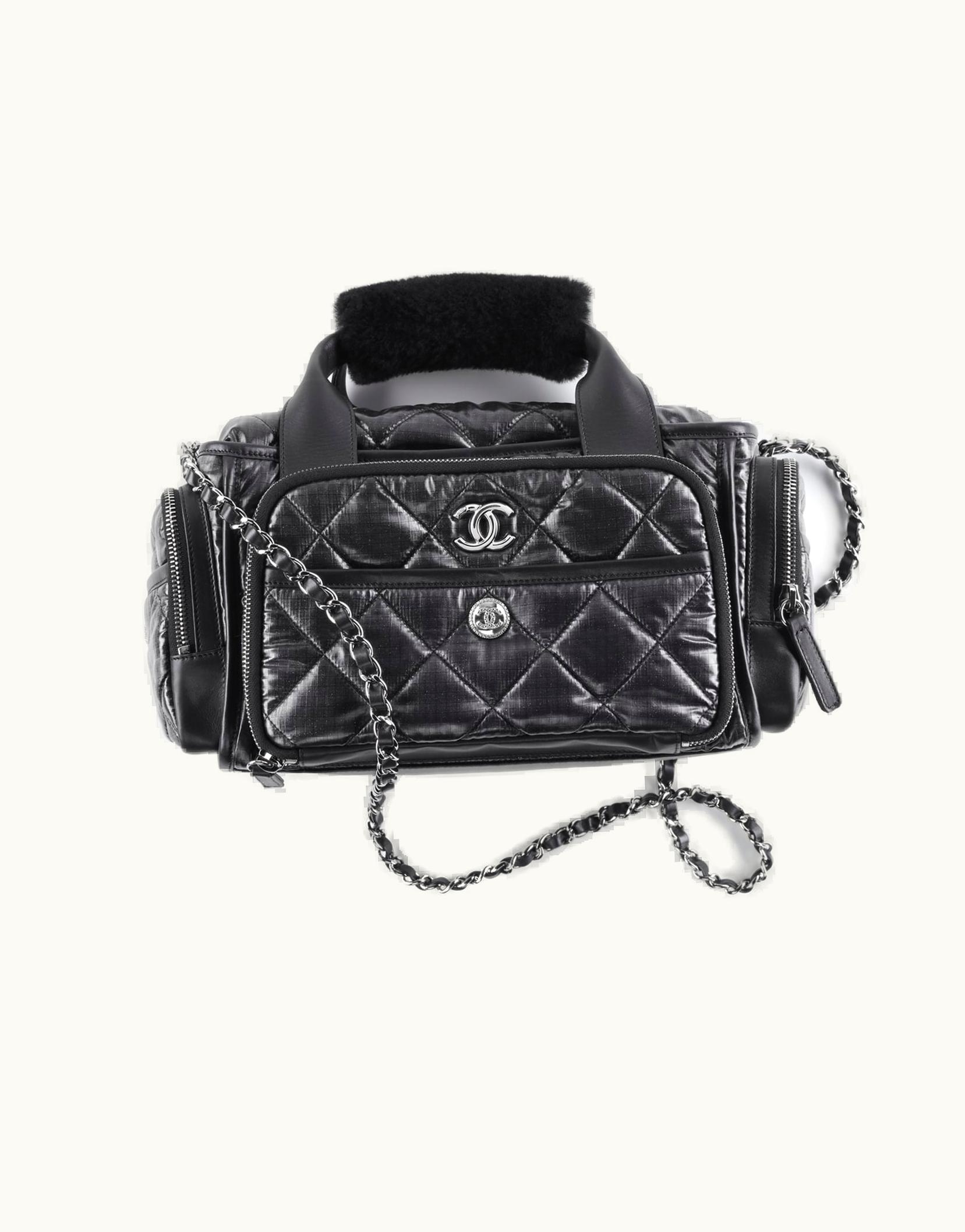 Chanel Chanel Large Bowling Bag, Nylon & Silver-Tone Metal, Black