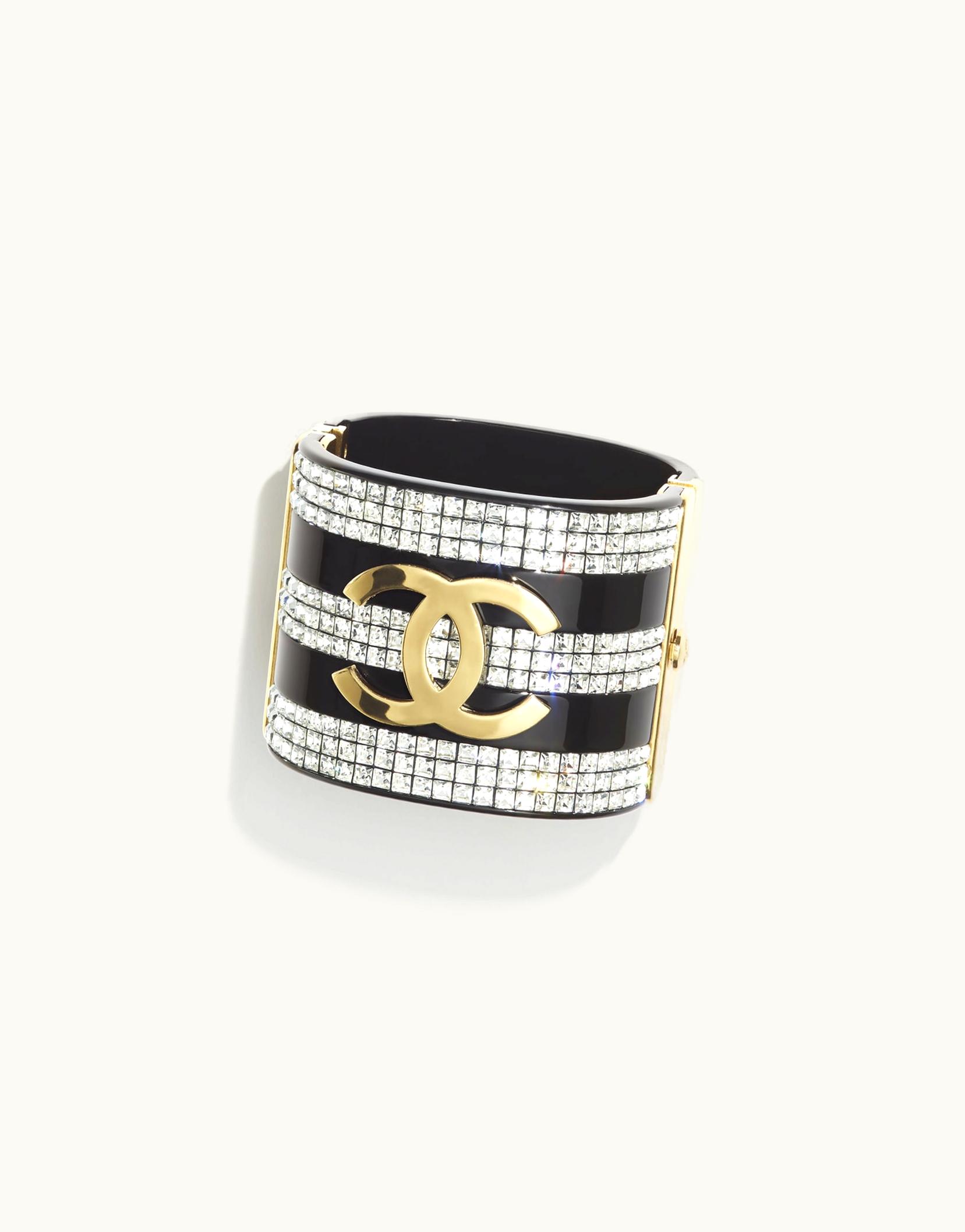 Chanel Chanel Cuff - Resin, Metal & Strass, Black, Gold & Crystal