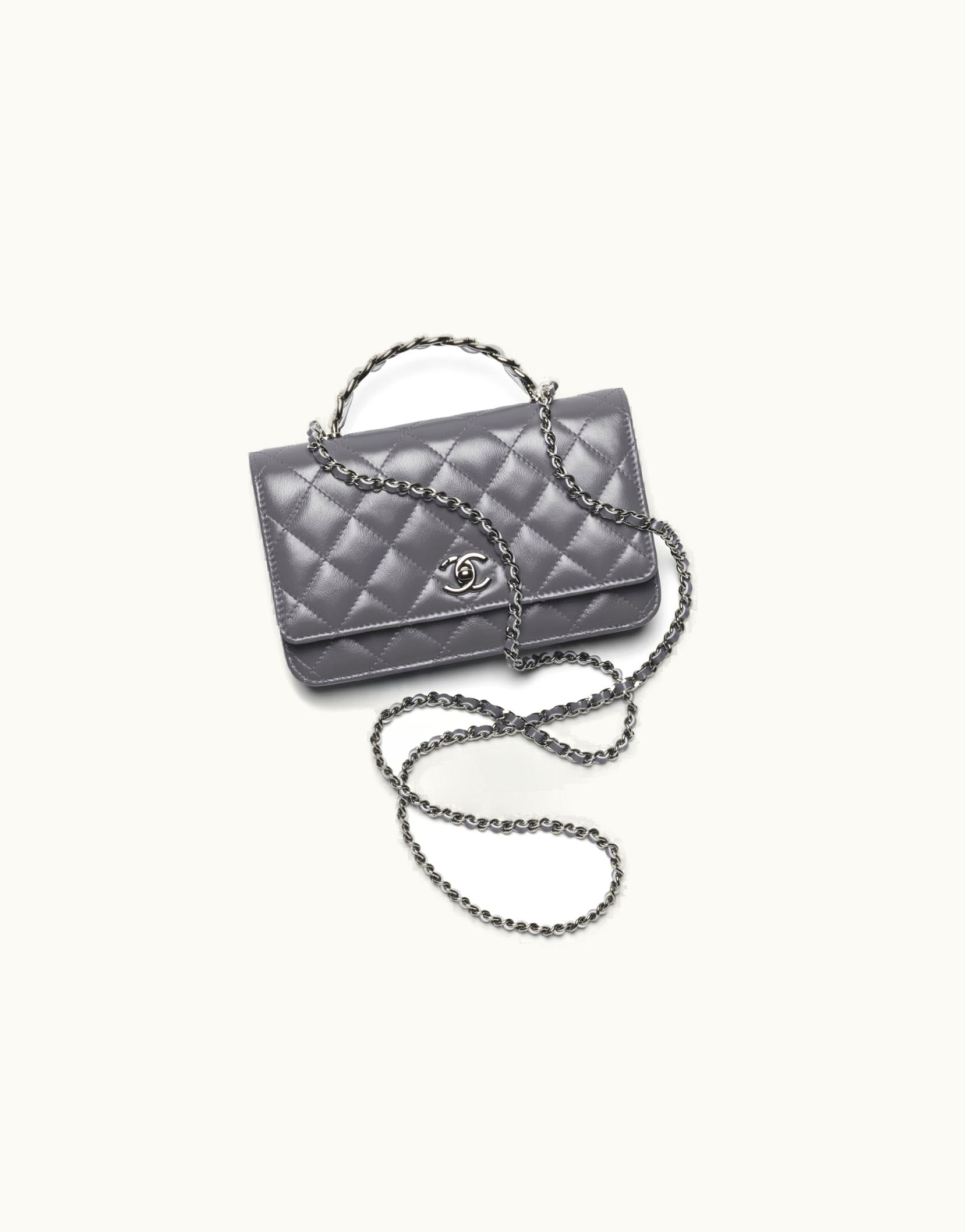 Chanel Chanel Wallet On Chain - Shiny Crumpled Calfskin, Strass & ruthenium-finish Metal, Gray