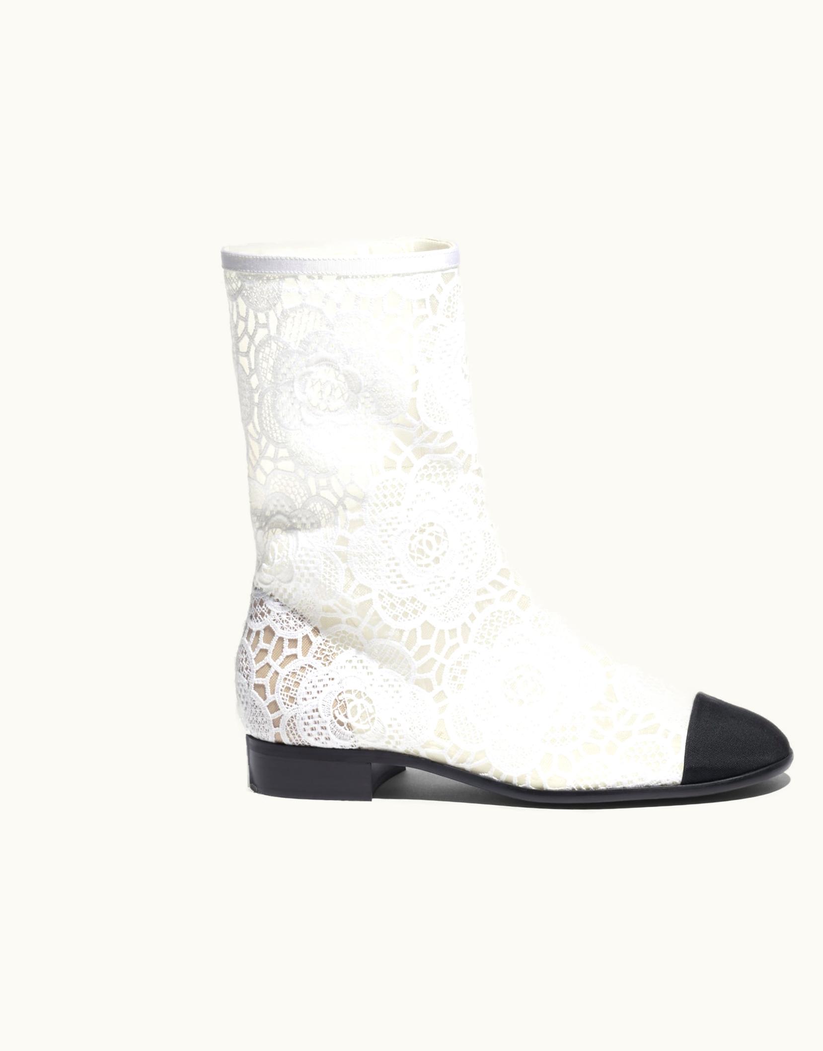 Chanel Chanel Short Boots - Cotton Embroidery & Grosgrain, White & Black