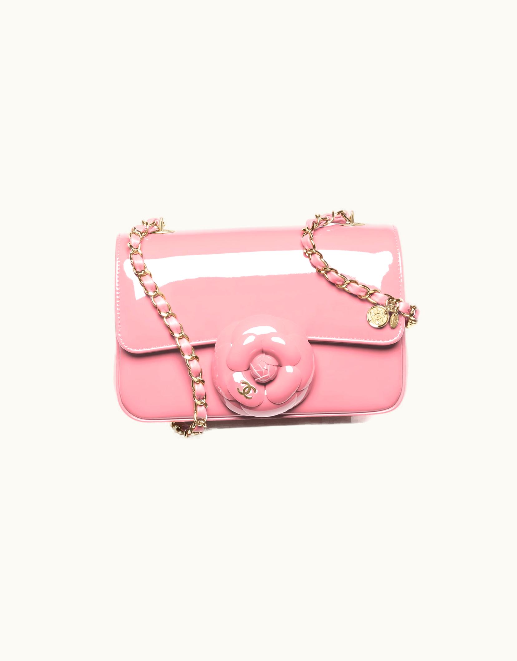 Chanel Chanel Small Flap Bag, Patent Calfskin & Gold-Tone Metal, Coral Pink