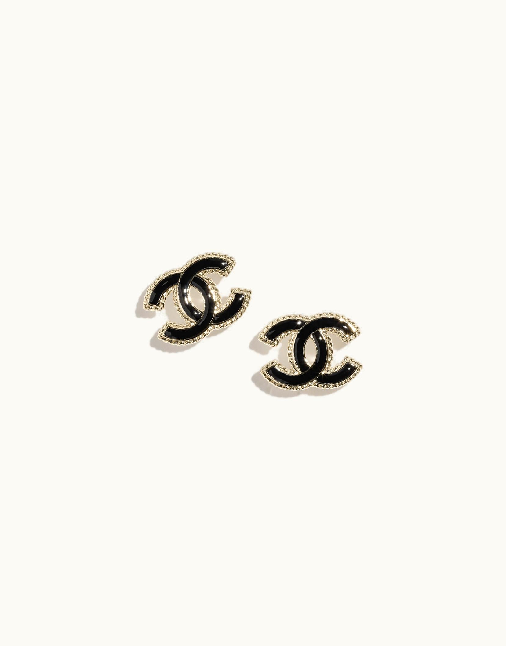 Chanel Chanel Stud Earrings - Metal, Gold & Black Gold & Black