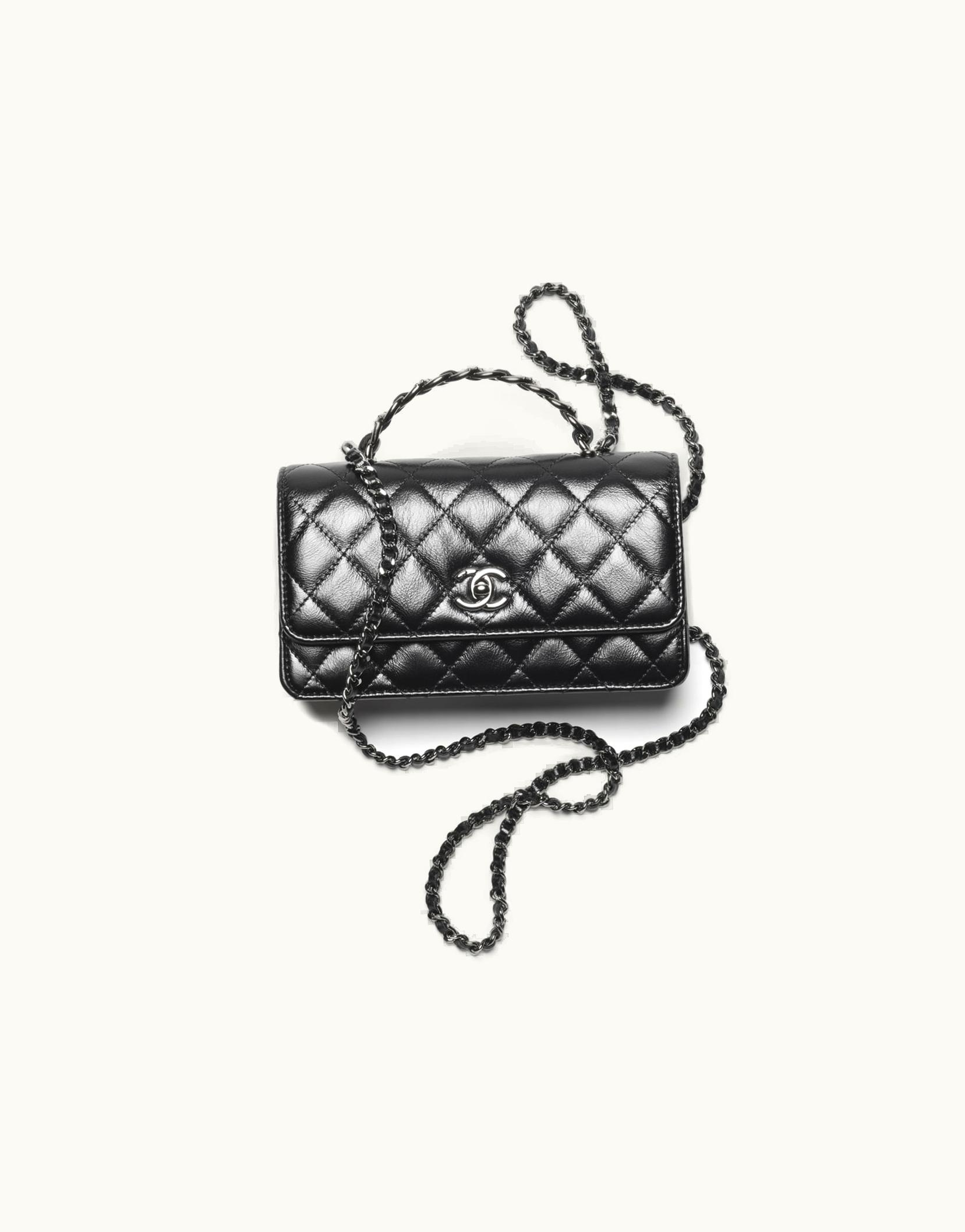 Chanel Chanel Clutch With Chain - Shiny Crumpled Calfskin, Strass & ruthenium-finish Metal, Black