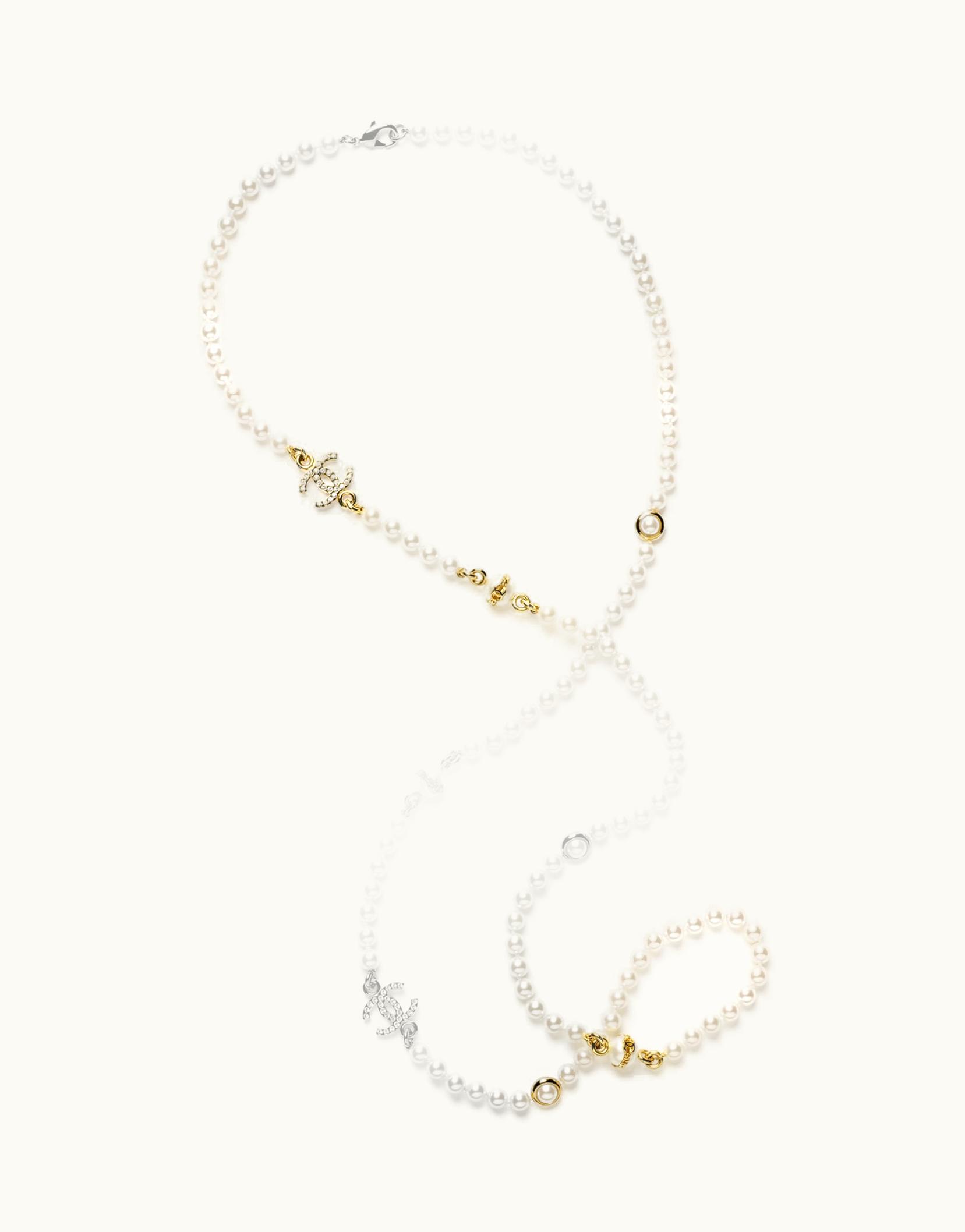 Chanel Chanel Long Necklace - Metal, Glass Pearls, Imitation Pearls & Strass, Dark Gold, Pearly White & Crystal