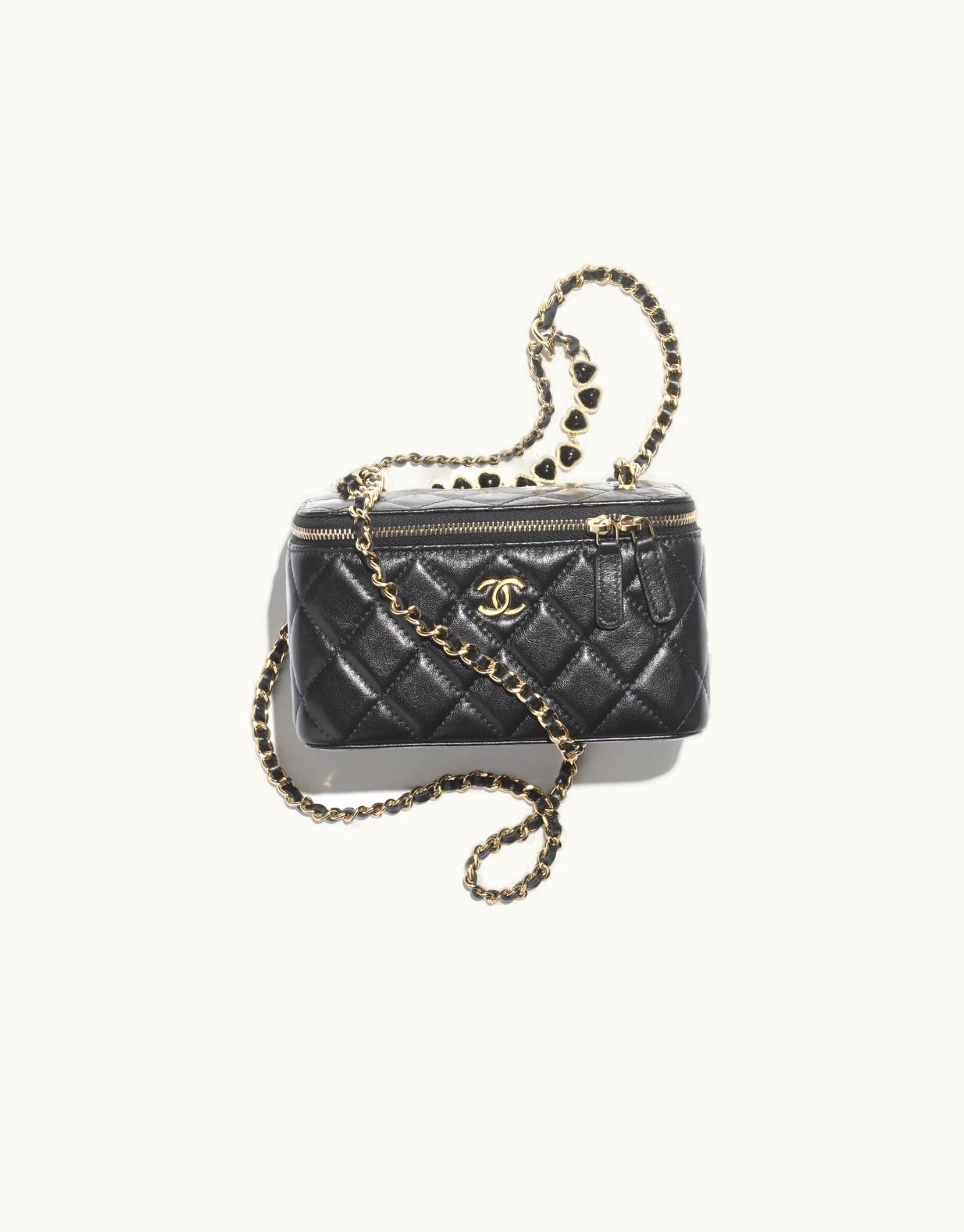 Chanel Chanel Clutch With Chain - Shiny Crumpled Calfskin, Resin & Gold-Tone Metal, Black