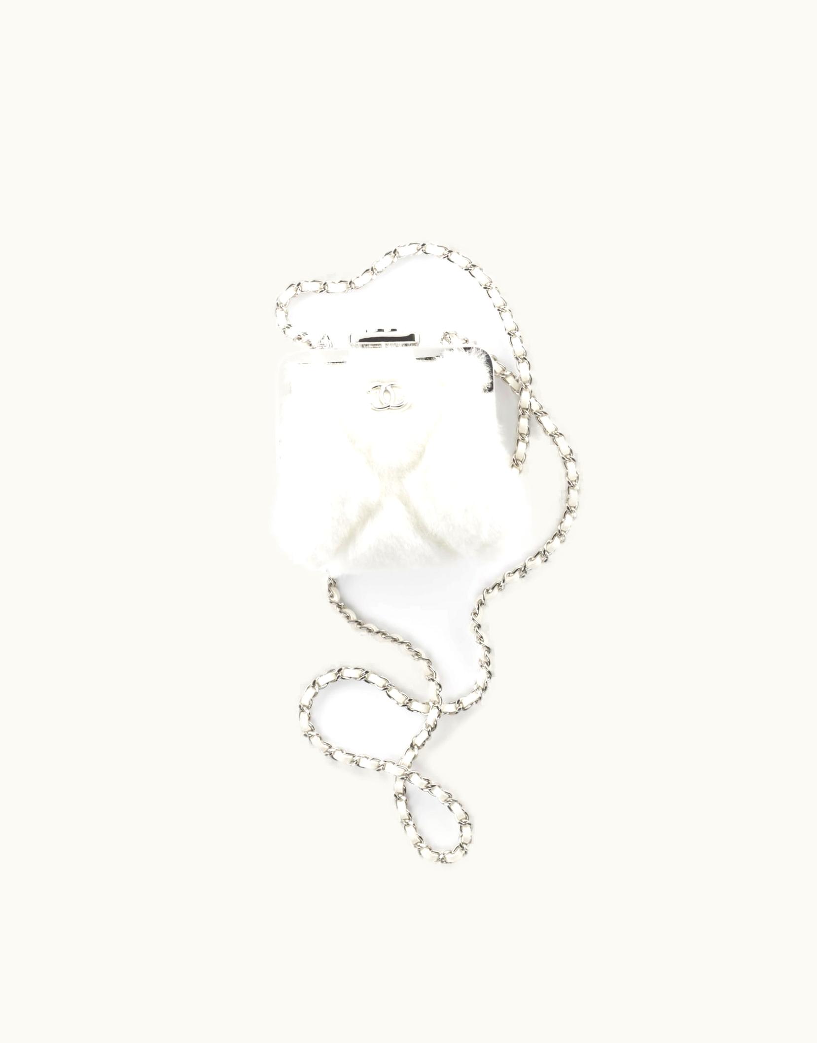 Chanel Chanel Clutch With Chain - Shearling Lambskin & Silver-Tone Metal, White