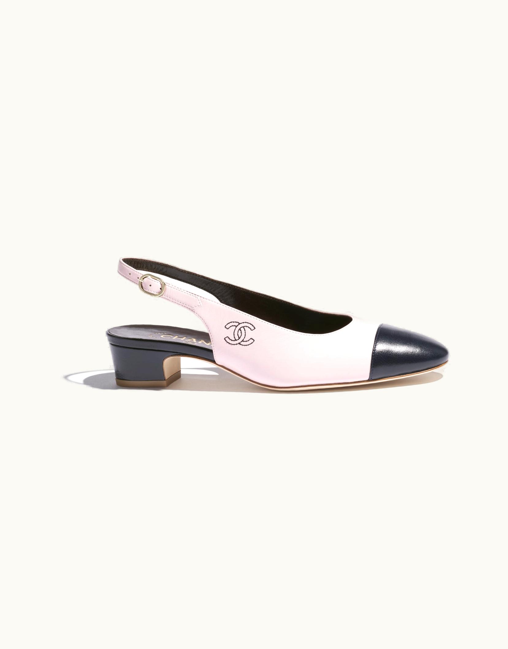 Chanel Chanel Slingbacks - Calfskin, Light Pink & Dark Navy Blue