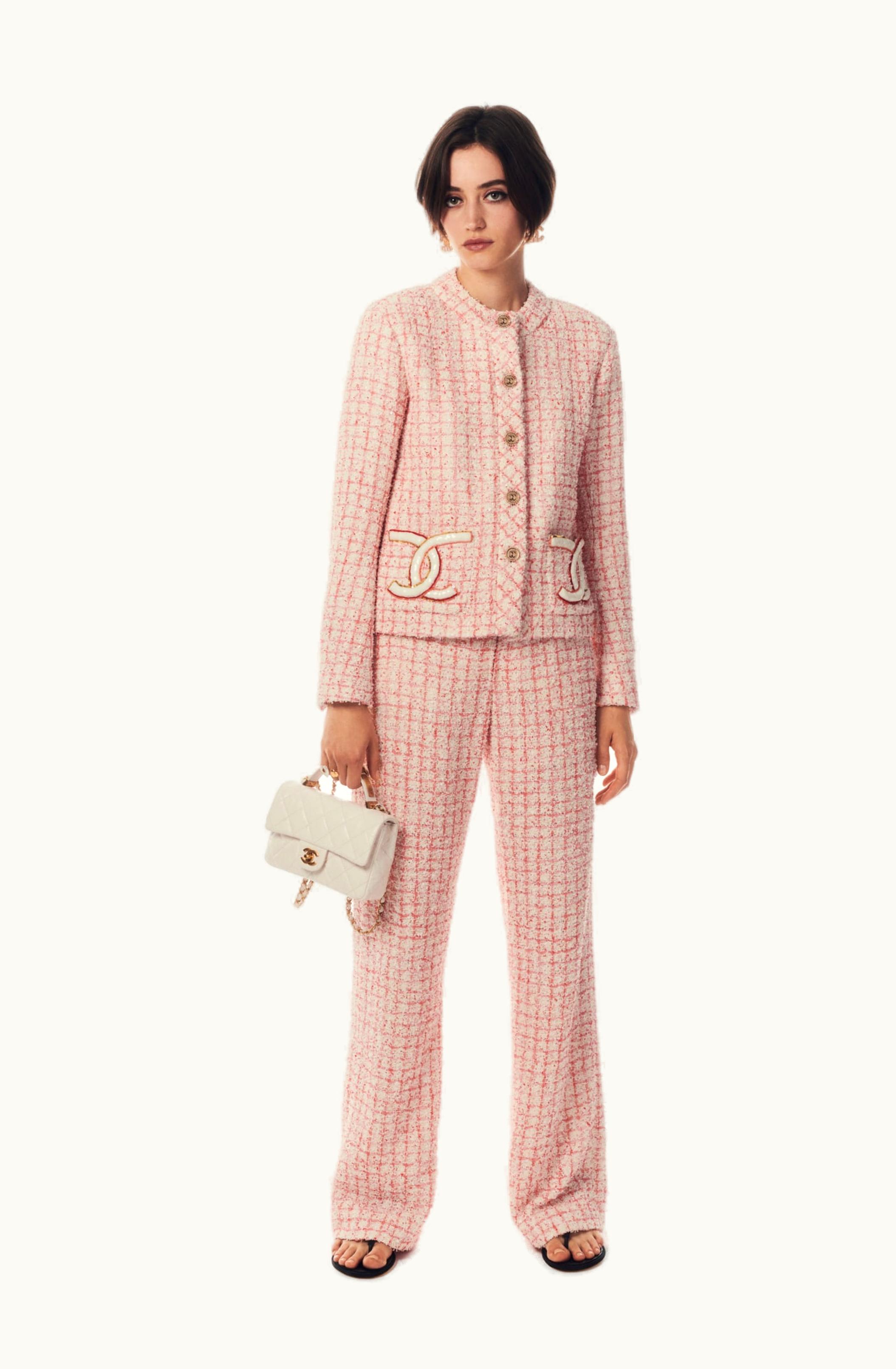 Chanel Chanel Jacket - Embroidered Glittered Tweed, Ecru, Pink, Red & Gold