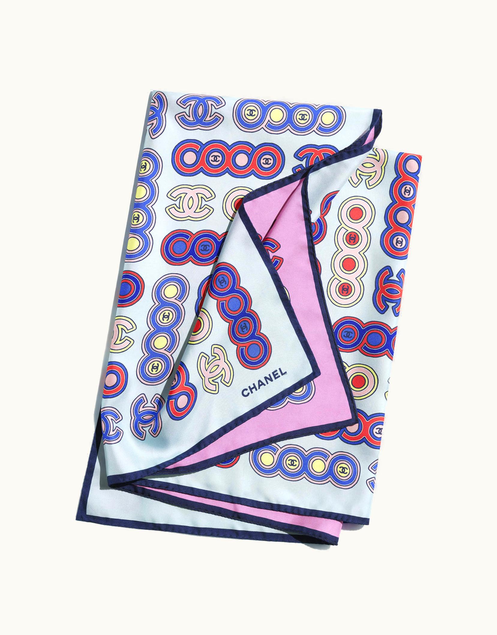 Chanel Chanel Square Scarf - Silk Twill, Light Blue & Pink