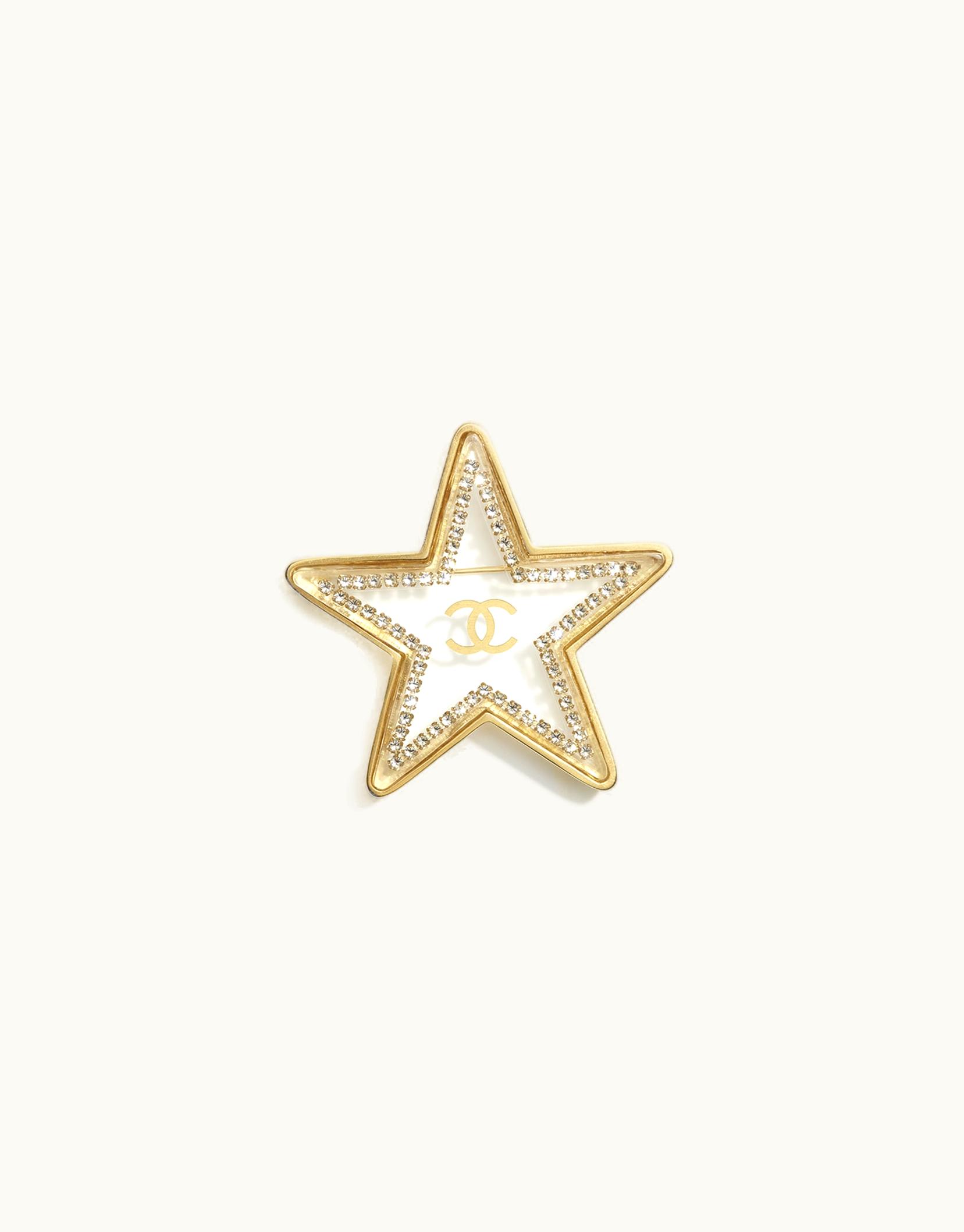 Chanel Chanel Brooch - Metal, Resin & Strass, Gold, Transparent & Crystal