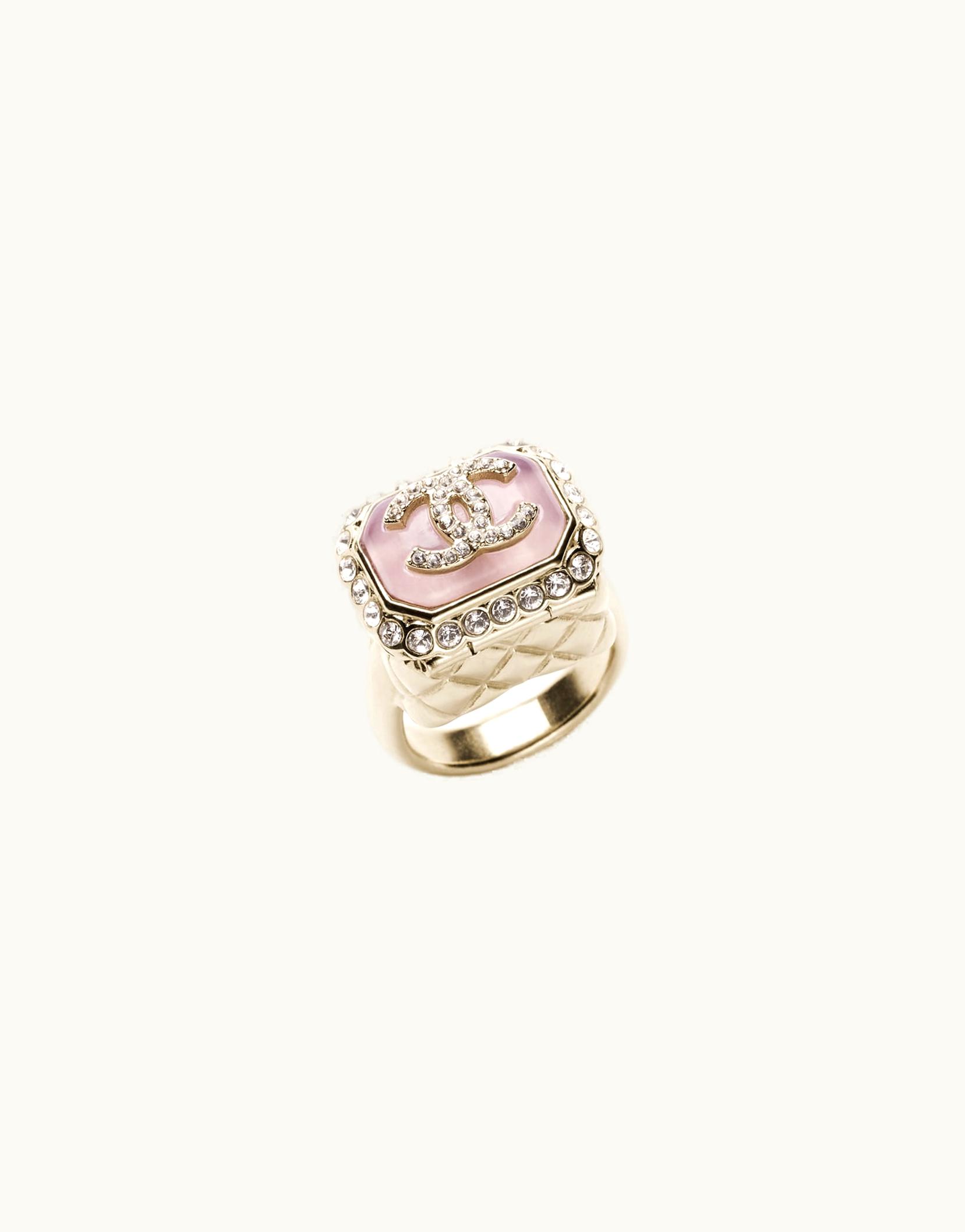 Chanel Chanel Ring - Metal, Resin & Strass, Gold, Pink & Crystal