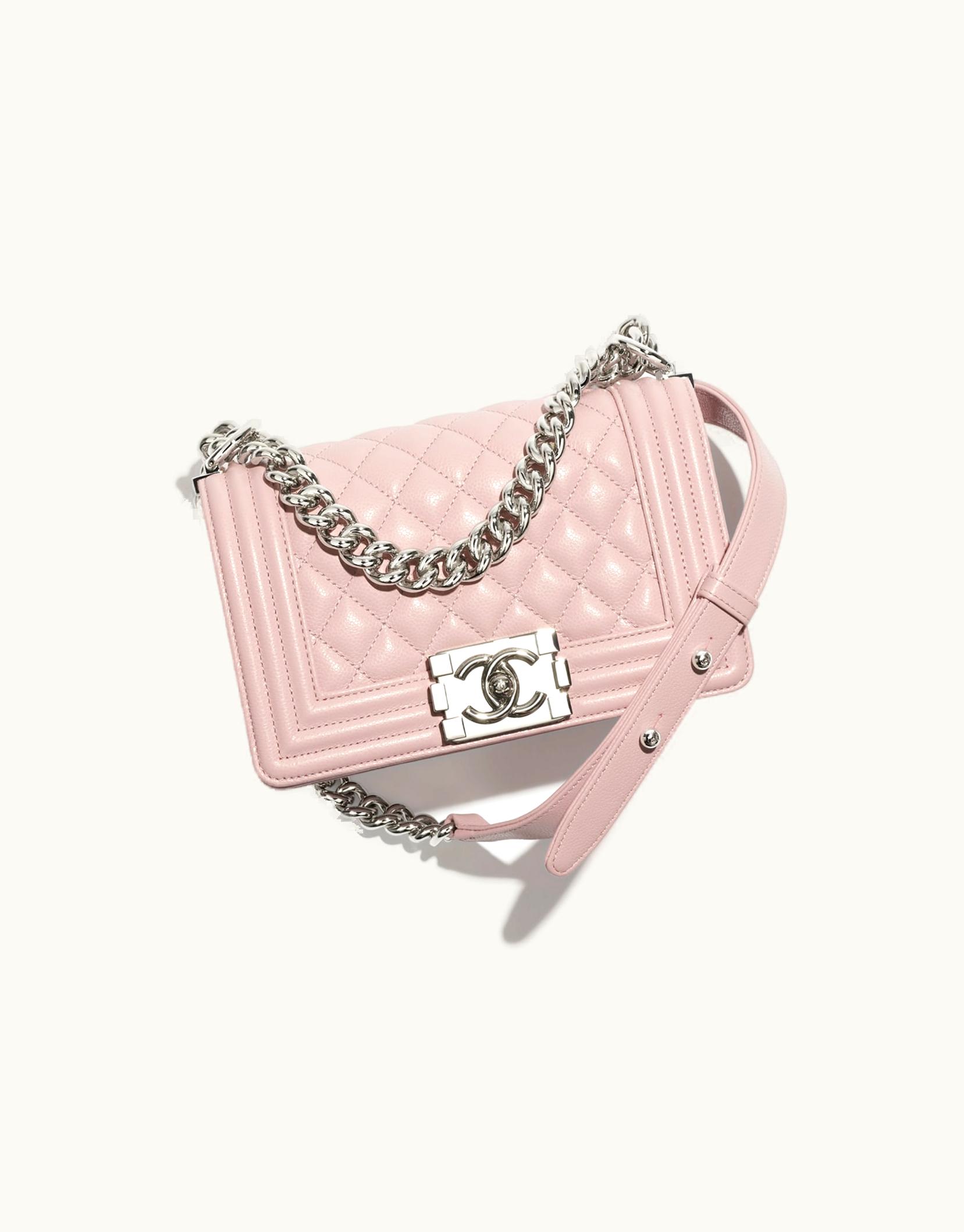 Chanel Small Boy Chanel Handbag, Shiny Grained Calfskin & Silver-Tone Metal, Light Pink